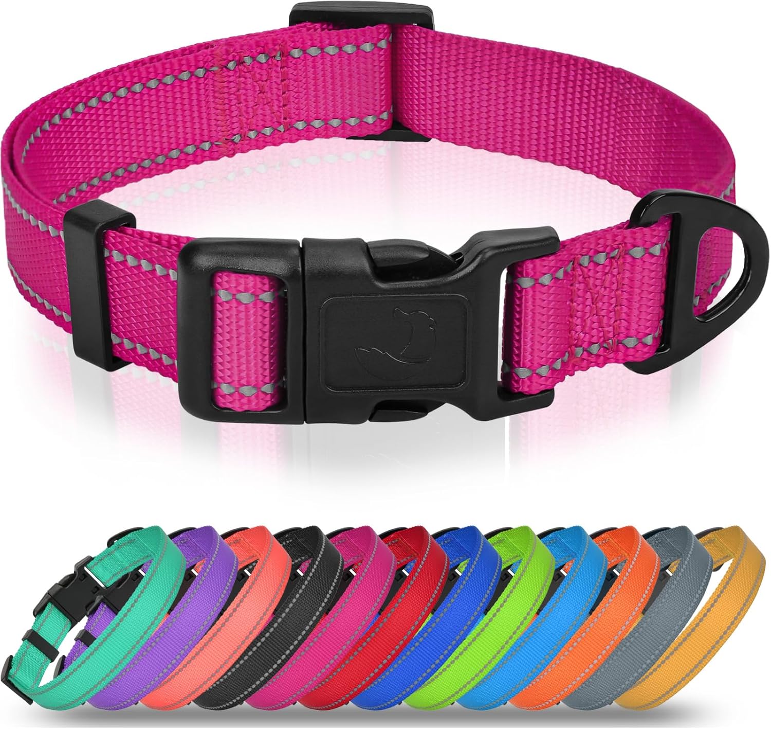 Joytale Small Dog Collar, Reflective and Adjustable Nylon Collar with Quick-Release Buckle, Lightweight No-Choke Design for Small Dogs, Hotpink, 5/8″ Width