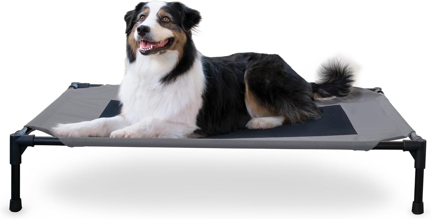 K&H Pet Products Outdoor Elevated Dog Cot, Breathable Cooling Elevated Cot Hammock Pet Bed for Large Dogs, Washable Mesh Cover, Raised Metal Frame, Collapsible, Portable – Large 42 X 30in Gray