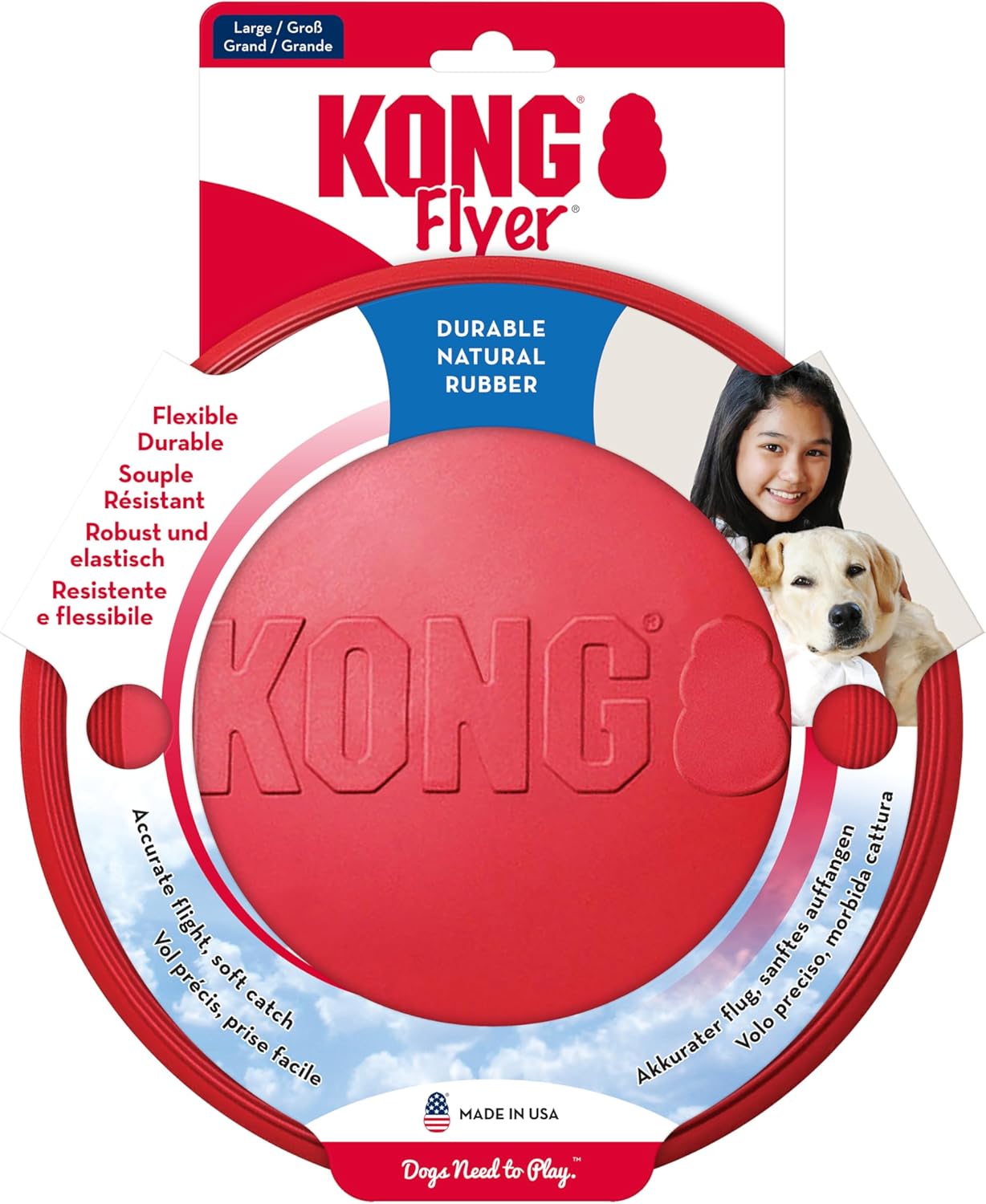 KONG Flyer – Durable Dog Toy for Outdoor Playtime – Natural Rubber Flying Disc, Dog Toy for Fetch – Safer Disc for Healthy Activity – for Medium/Large Dogs