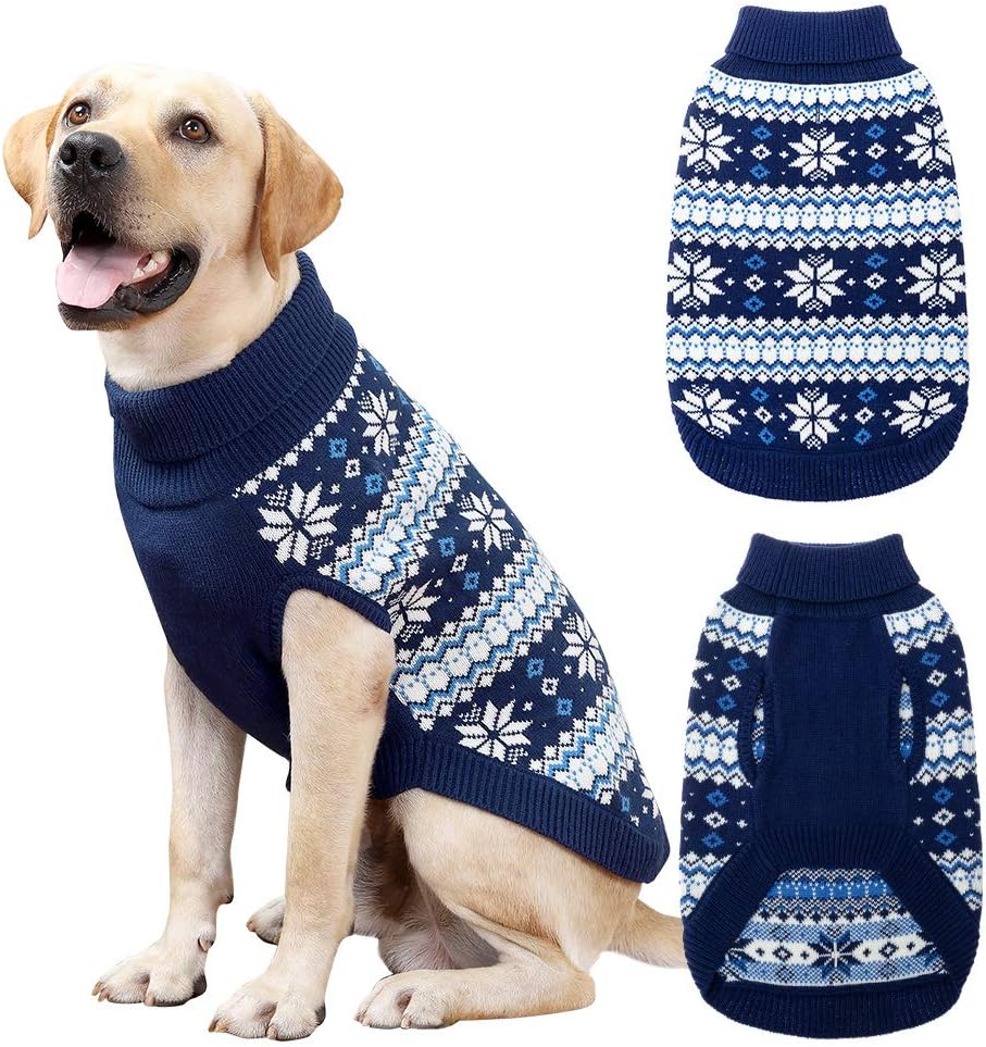 KOOLTAIL Cable Knit Dog Sweater Turtleneck, Cold Weather Pullover Classic Knitwear, Snowflake Pattern Thick Warm Winter Pet Clothes, Dog Christmas Sweater for Small Medium Large Dogs Cats, Navy Blue L KOOLTAIL Cable Knit Dog Sweater Turtleneck, Cold Weather Pullover Classic Knitwear, Snowflake Pattern Thick Warm Winter Pet Clothes, Dog Christmas Sweater for Small Medium Large Dogs Cats, Navy Blue L
