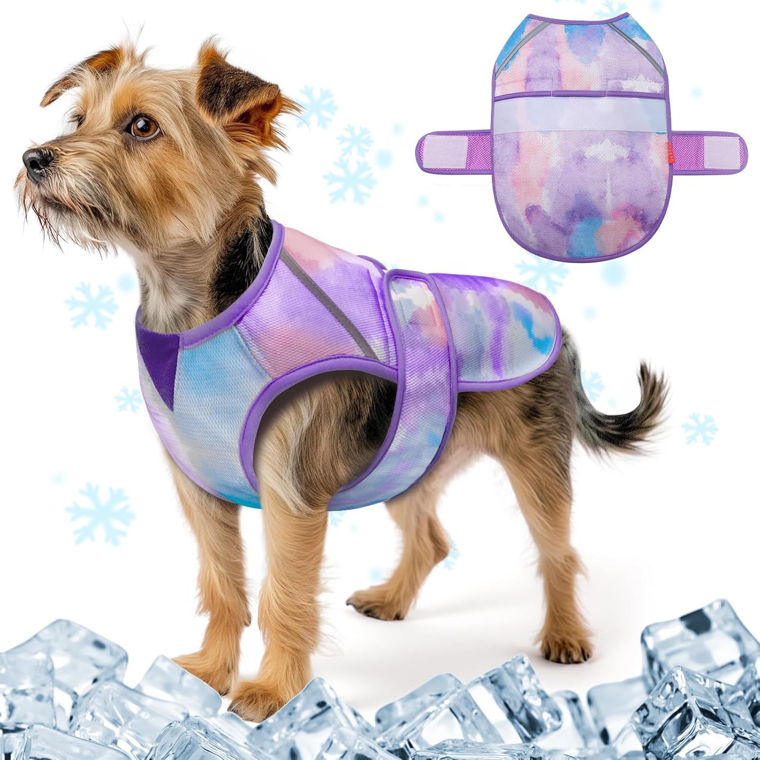 KYEESE Dog Cooling Vest Lightweight Dog Cooler Jacket 3D Breathable Mesh Pet Cooling Shirts for Summer with Reflective Stripe UV Protection Pet T Shirt for Beach, Hiking, Walking (Purple, L)