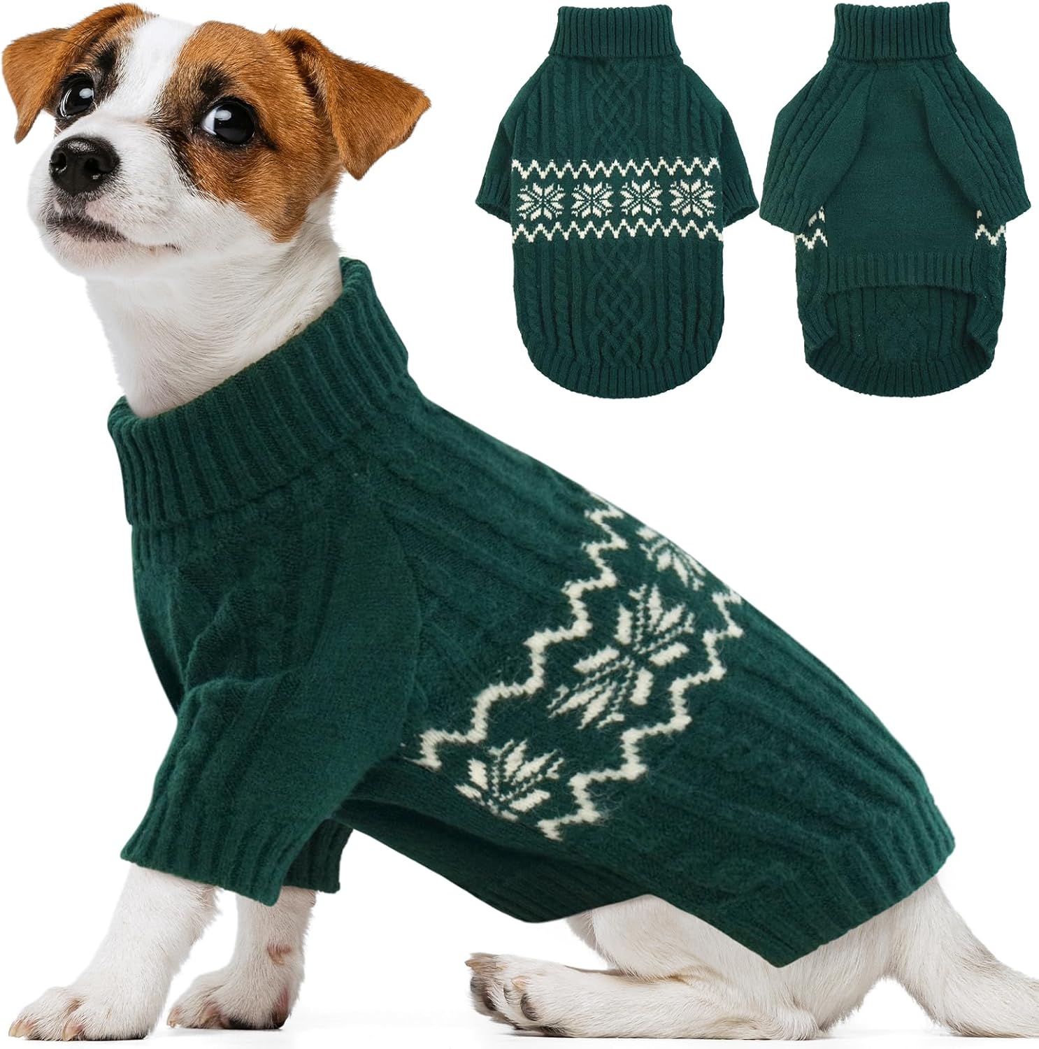 Kuoser Small Dog Sweater – Boy & Girl Christmas Outfit, Puppy Knitted Turtleneck Warm Dog Clothes for Pug, Dachshund – Green S