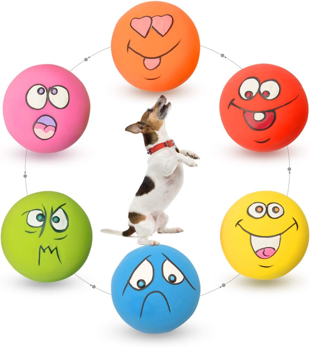 Latex Dog Squeaky Toys Rubber Soft Dog Toys Chewing Squeaky Toy Fetch Play Balls Toy for Puppy Small Pets 6pcs for Mini, Small Breeds, 2.28″*2.28″*1.30″