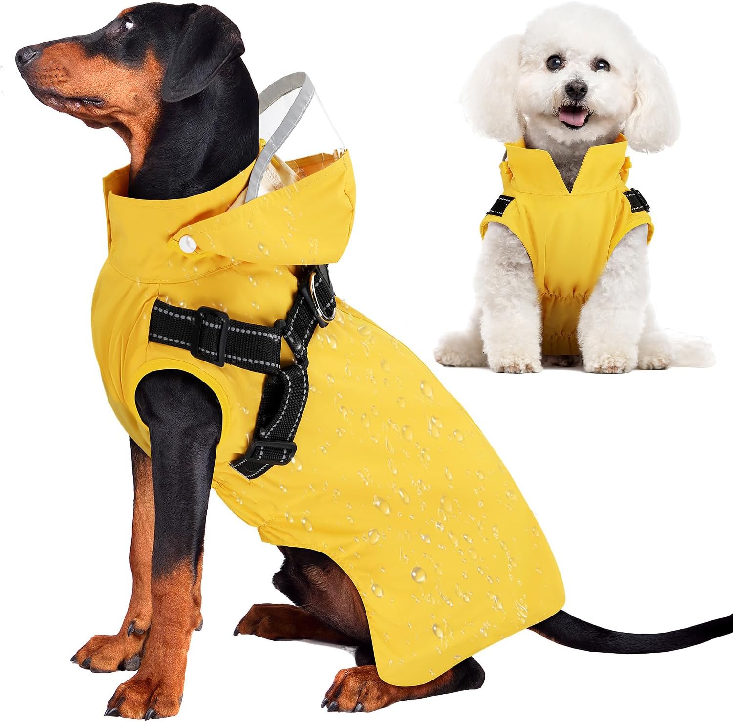 Lukovee Dog Raincoat – Waterproof Rain Jacket with Harness & Removable Hood, Reflective Double Layer Dog Rain Coat Poncho for Small Medium Large Dogs Puppy (S, Yellow)