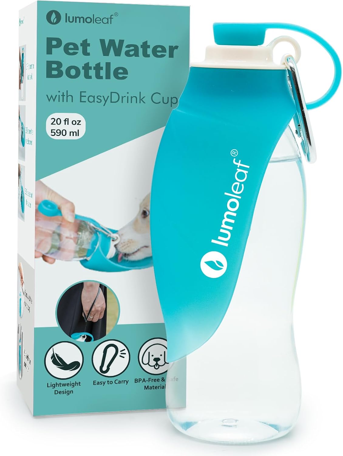 LumoLeaf Dog Water Bottle for Walking, Portable Pet Water Dispenser with Foldable Leaf Bowl – Lightweight Travel Bottle for Small & Medium Dogs, 20 fl oz LumoLeaf Dog Water Bottle for Walking, Portable Pet Water Dispenser with Foldable Leaf Bowl – Lightweight Travel Bottle for Small & Medium Dogs, 20 fl oz