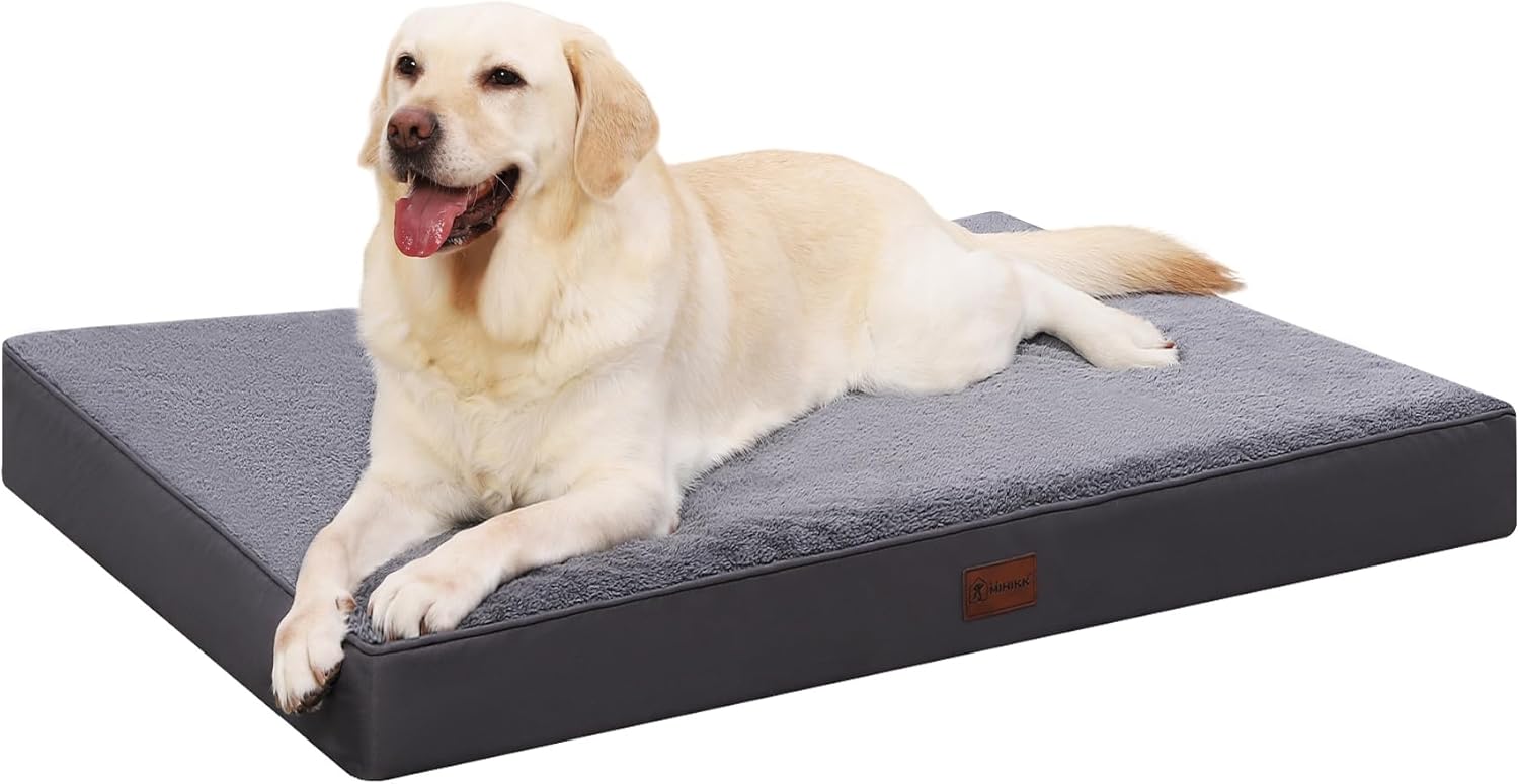 MIHIKK Waterproof Dog Bed Medium Size Dog Orthopedic Dog Beds for Crate with Removable Washable Cover Egg-Crate Foam Pet Pad Mat with Anti-Slip Bottom, 35×22 Inch, Grey