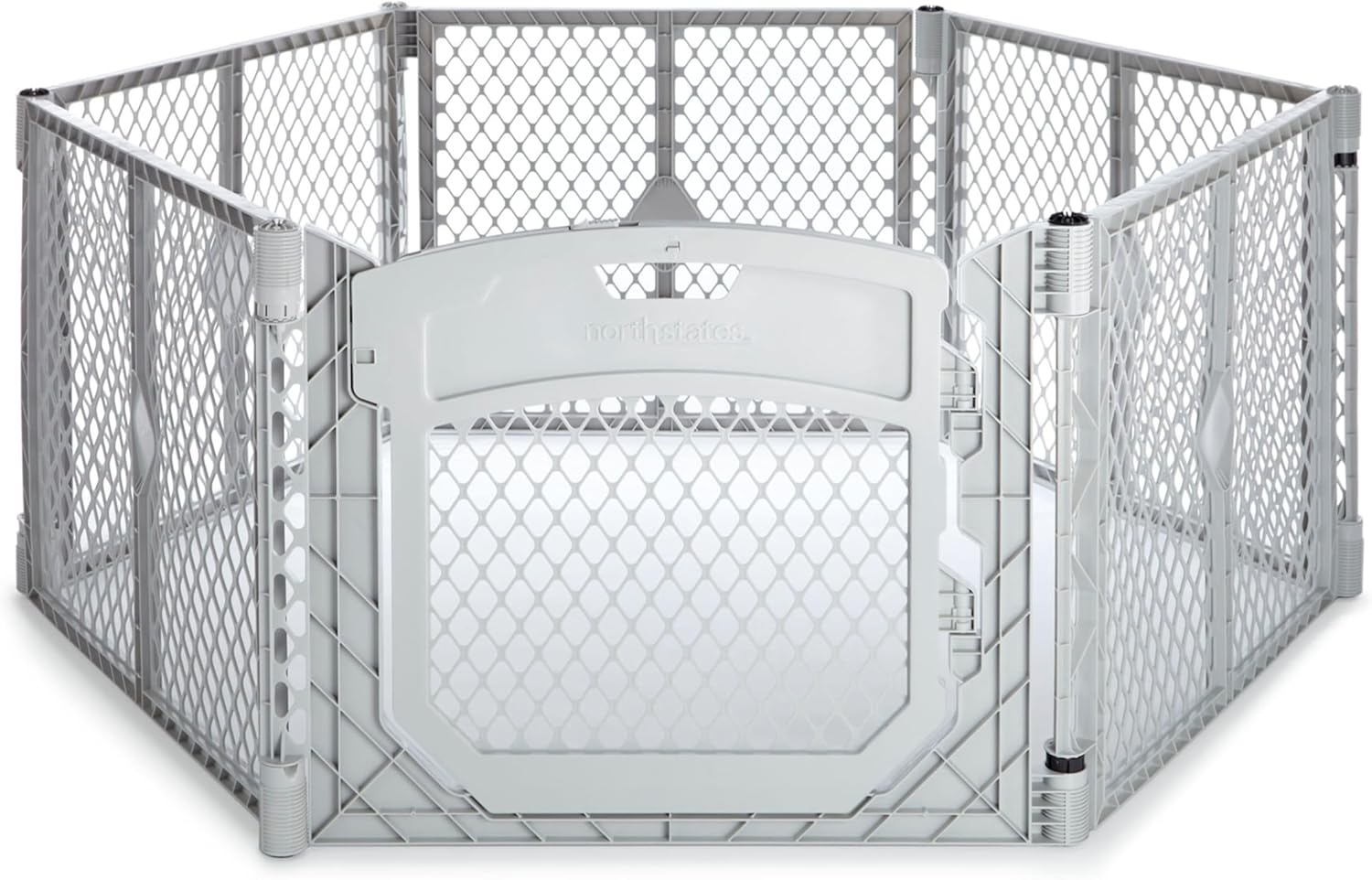 MyPet North States Petyard Plus: 5.5 Ft. Wide Folding Dog Playpen Indoor or Outdoor. 6-Panel Freestanding Play Pen Dog Gate Made in USA. 26″ Tall, Light Gray