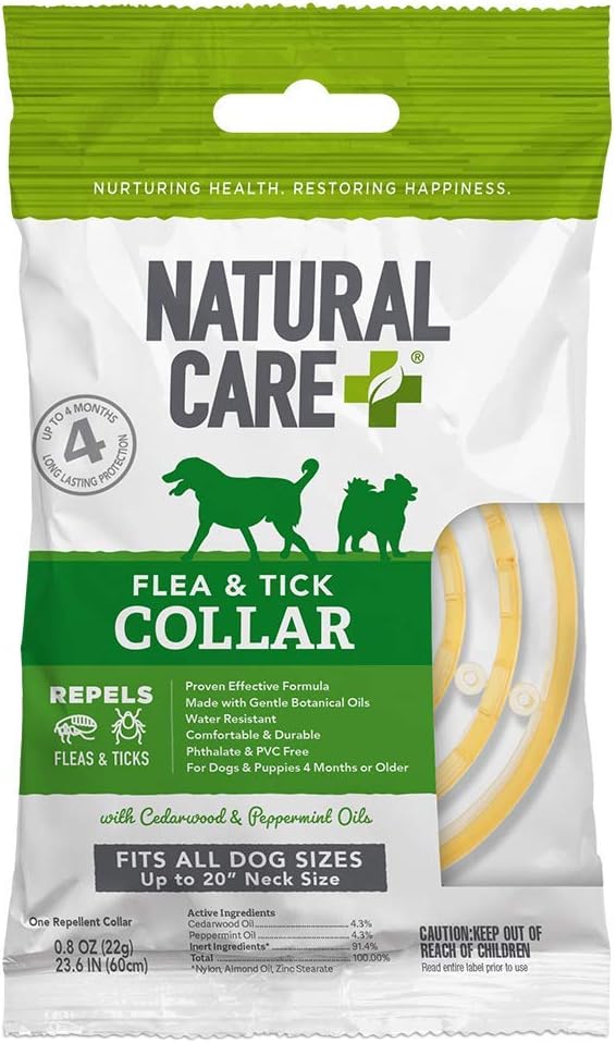 Natural Care Repellent Flea and Tick Collar for Dogs and Puppies, 4 Month Flea & Tick Treatment for Dogs, Repels Pests with Botanical Oils, Water Resistant, Neck Size Up to 20 Inches