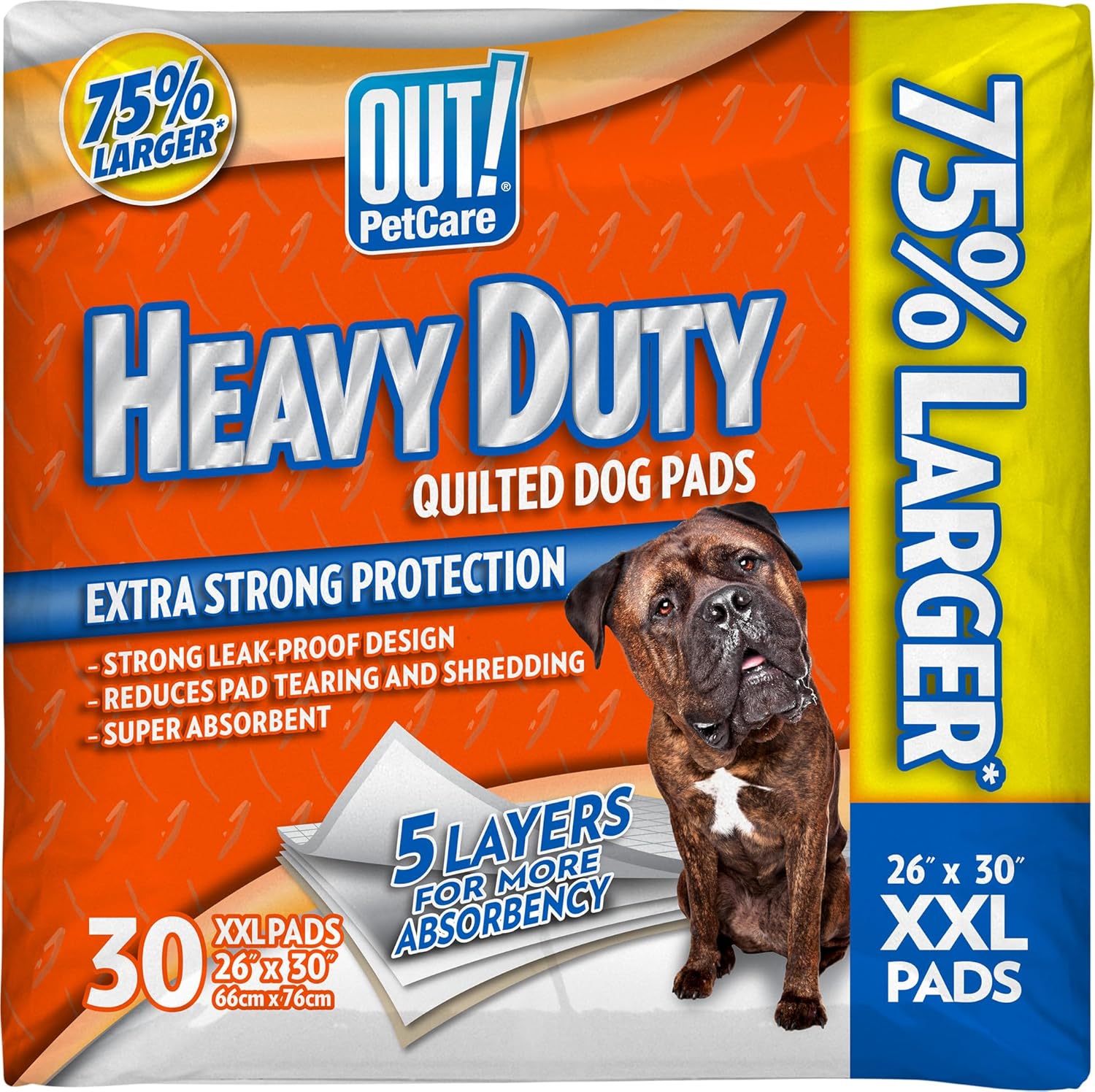 OUT! Petcare Puppy Pads XXL, Heavy Duty, Leak Proof Pee Pads for Dogs, Potty Training & Housebreaking, Puppy Essentials (26″x30″, 30 Count)