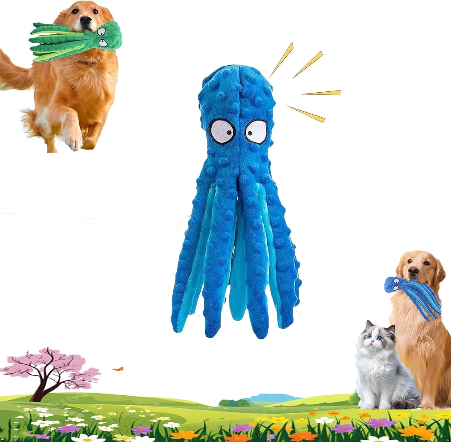 Octopus Dog Toy, Eco Friendly Octopus Plush Dogs Toy, No Stuffing Octopus Dog Toy, Durable Interactive Chew Toys for Small, Medium and Large Dogs Training and Reduce Boredom (Blue)