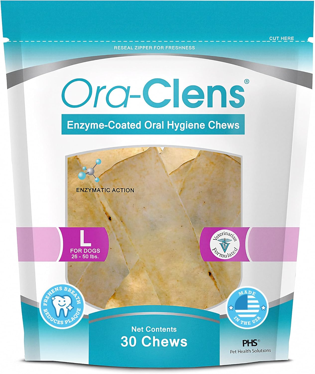 Oral Hygiene Chews for Large Dogs-Enzymatic Dental Treats for Daily Oral Care, Cleans Teeth and Freshens Breath, Reduces Plaque, Bacteria and Tartar Build Up Without Brushing-30 Chews