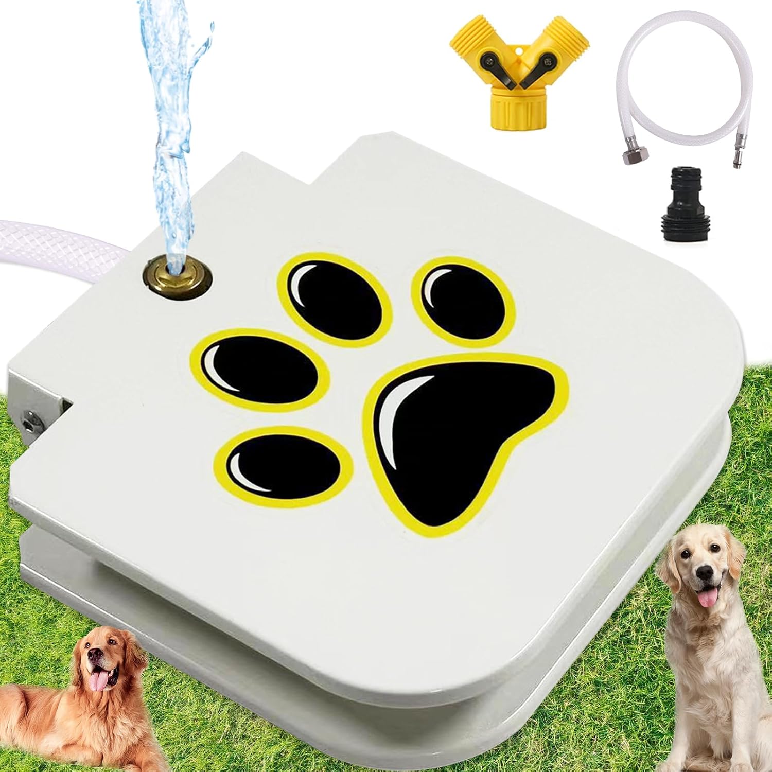 Outdoor Dog Water Fountain Step On – Upgrade Large Dog Sprinkler Drinking Water Dispenser Dog Paw Waterer Activated with Stainless Steel Braided Hose