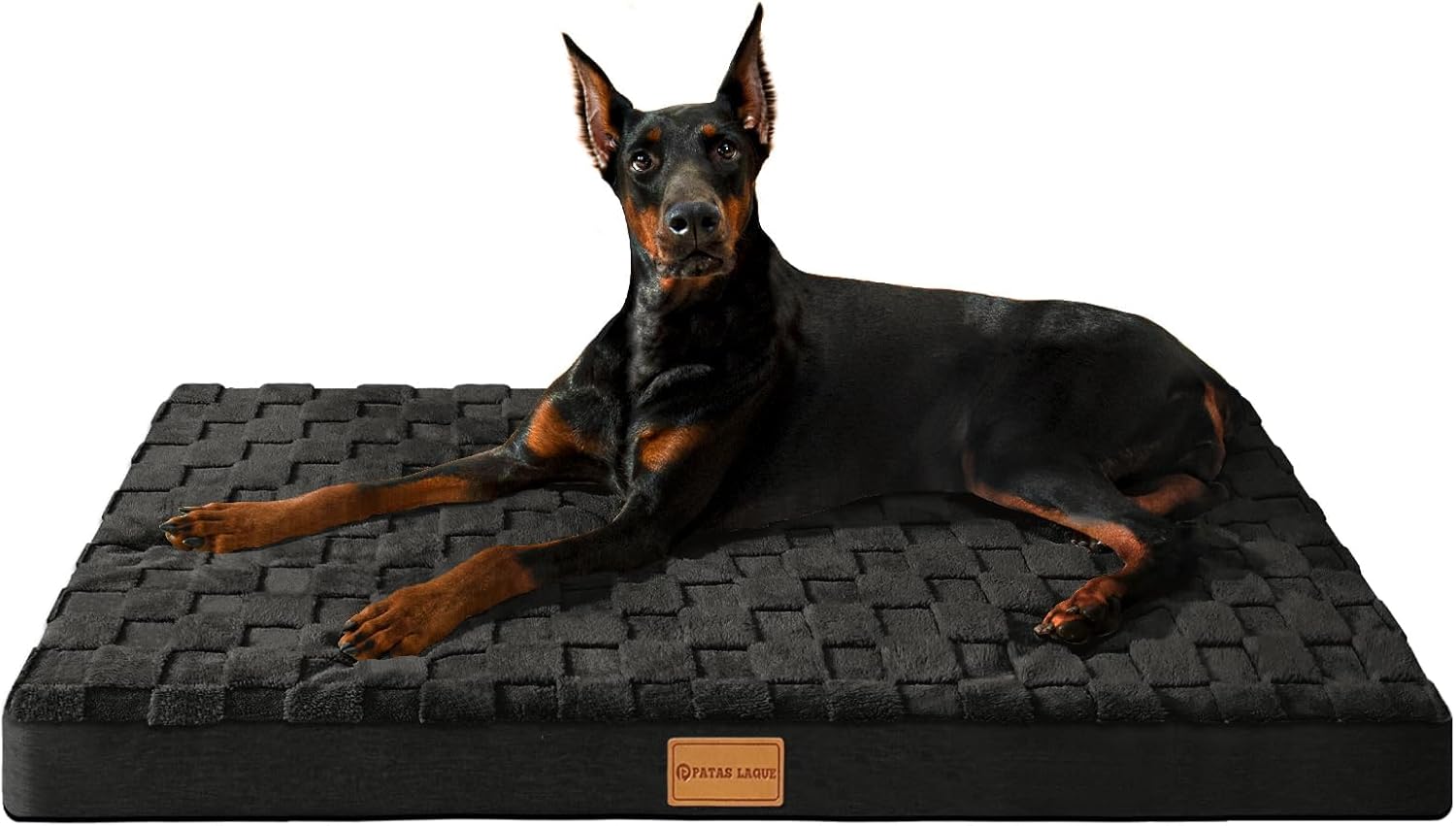 Patas Lague Orthopedic Dog Bed Large Sized Dog 36”X24”, Waterproof Soft Comfortable Egg Crate Foam Large Pet Beds Crate Mat with Removable Washable Cover and Nonskid Bottom, Black