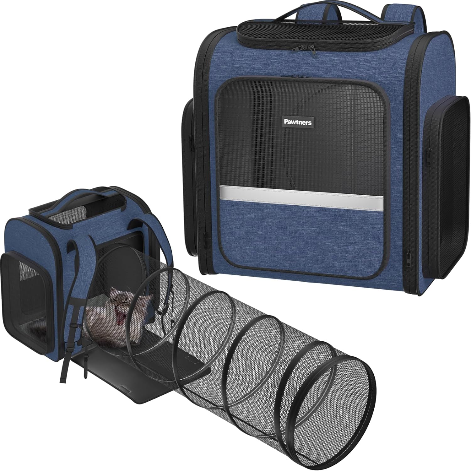 Pawtners Cat Backpack Carrier with Play Tunnel, Expandable Dog Backpack with Breathable Mesh, Pet Carrier Backpack for Small Cats Dogs Up to 18 Lbs, Dog Carrier for Travel Hiking Camping Outdoor Blue Pawtners Cat Backpack Carrier with Play Tunnel, Expandable Dog Backpack with Breathable Mesh, Pet Carrier Backpack for Small Cats Dogs Up to 18 Lbs, Dog Carrier for Travel Hiking Camping Outdoor Blue