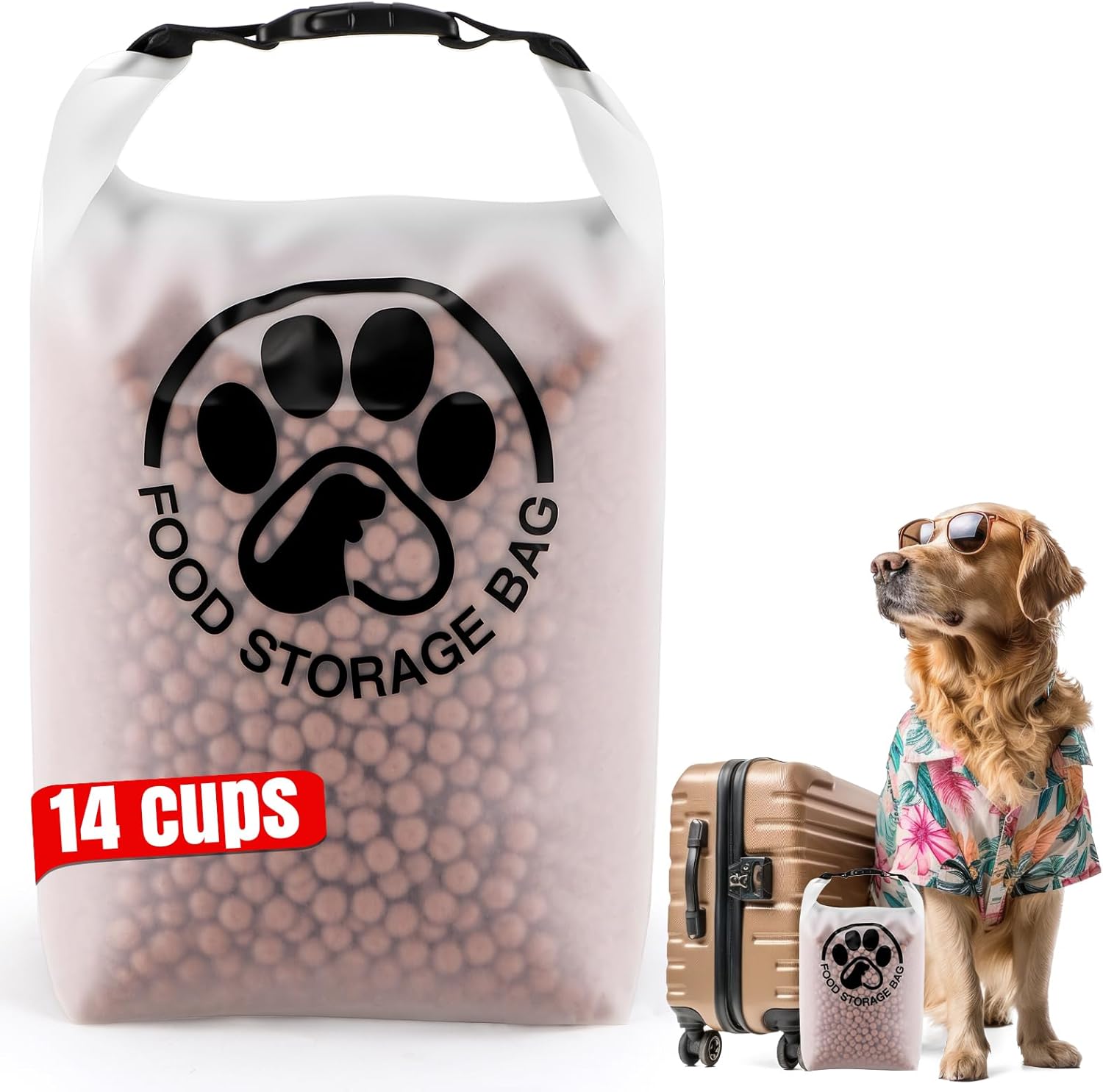 Pet Food Storage Bag for Travel – Transparent Leak-Proof Dog Food Container with Roll-Top Closure, Keeps Kibble Fresh for Camping Trip, Dog Boarding, Weekend Getaways (14 Cups)