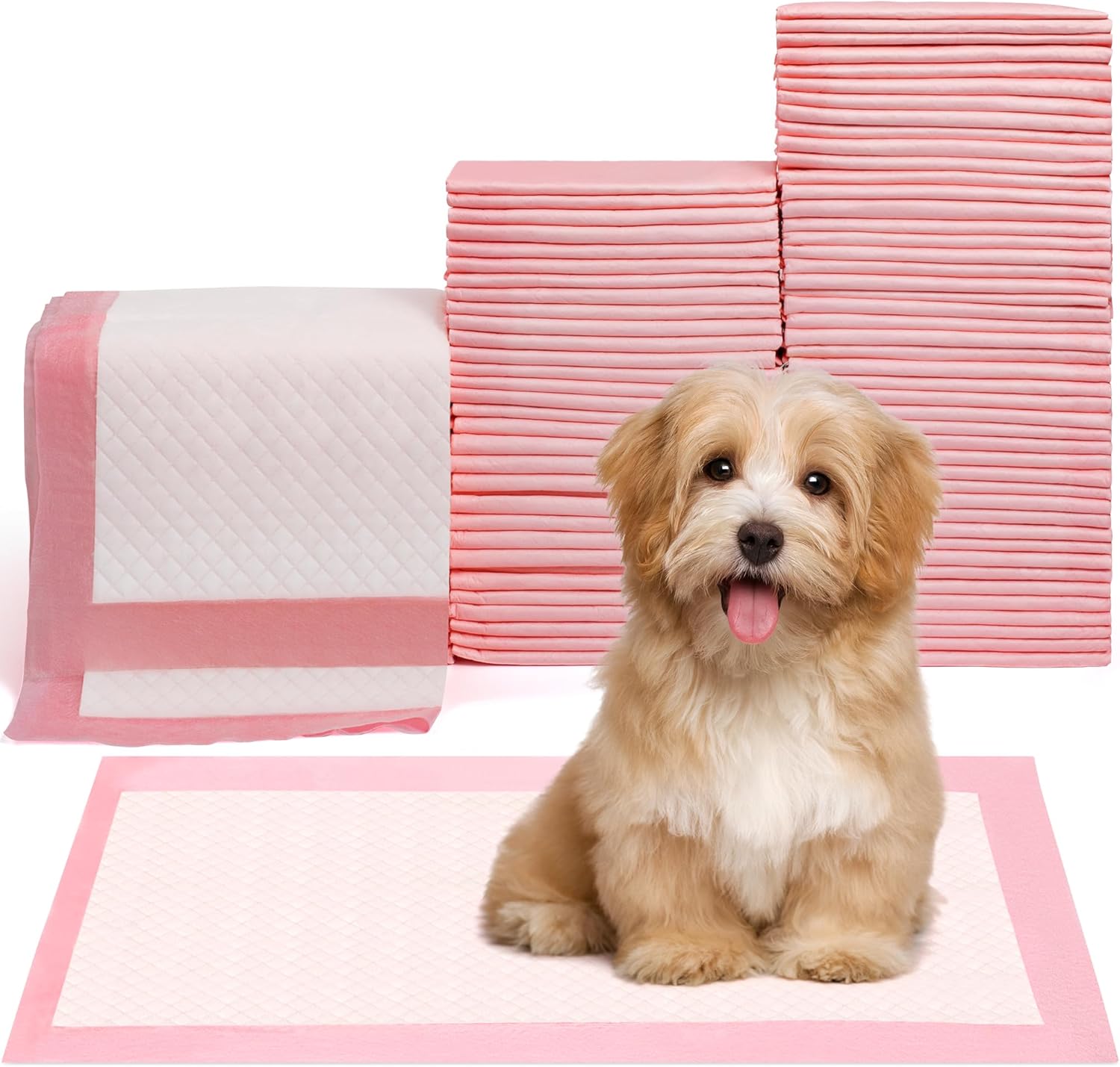 Pet Toilet Training Pads 100Count Disposable Puppy Pee Pads 18″ x 13″ for Dogs, Ultra Absorbent|Quick Dry|Leak-Proof Pet Potty Pads for Dog, Cat, Rabbits and Guinea Pigs (Pink)