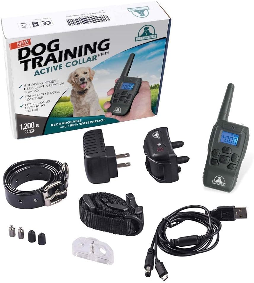 Pet Union PT0Z1 Premium Dog Training Shock Collar, Fully Waterproof, 1200ft Range (Charcoal)