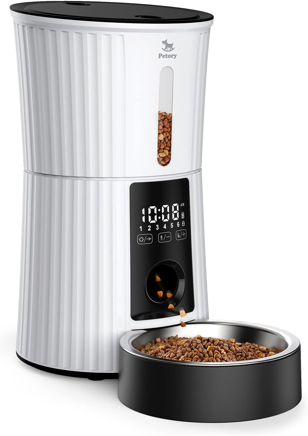 Petory Timed Automatic Cat Feeders – 4L Programable Dry Food Dispenser for Cats and Small Medium Dogs 6 Meals with Desiccant Bag Dual Power Supply 10S Voice Recorder