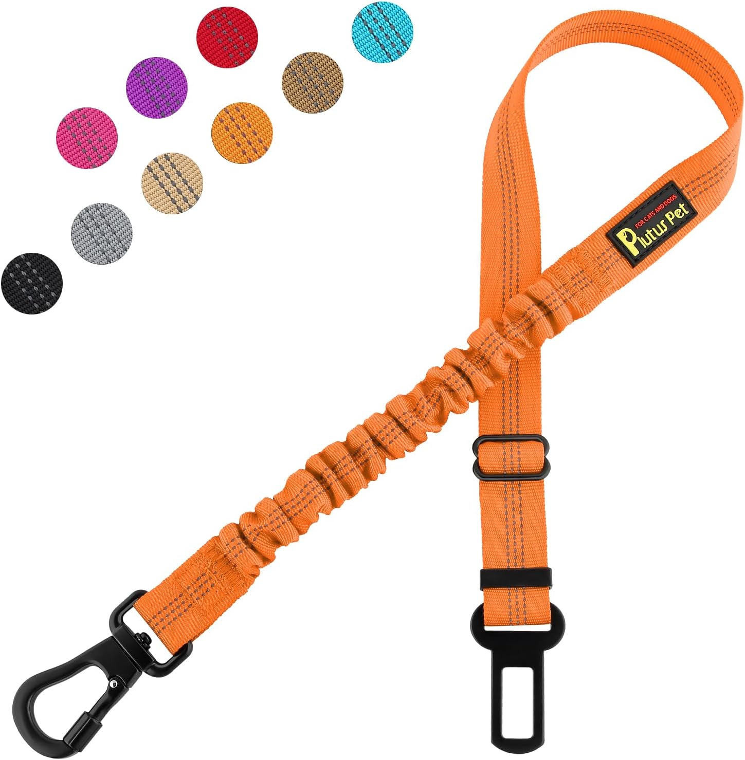 Plutus Pet Dog Seat Belt for Car, Adjustable Dog Car Harness with Carabiner Clip, Reflective Safety Dog Seatbelt Leash with Elastic Bungee, Orange Plutus Pet Dog Seat Belt for Car, Adjustable Dog Car Harness with Carabiner Clip, Reflective Safety Dog Seatbelt Leash with Elastic Bungee, Orange