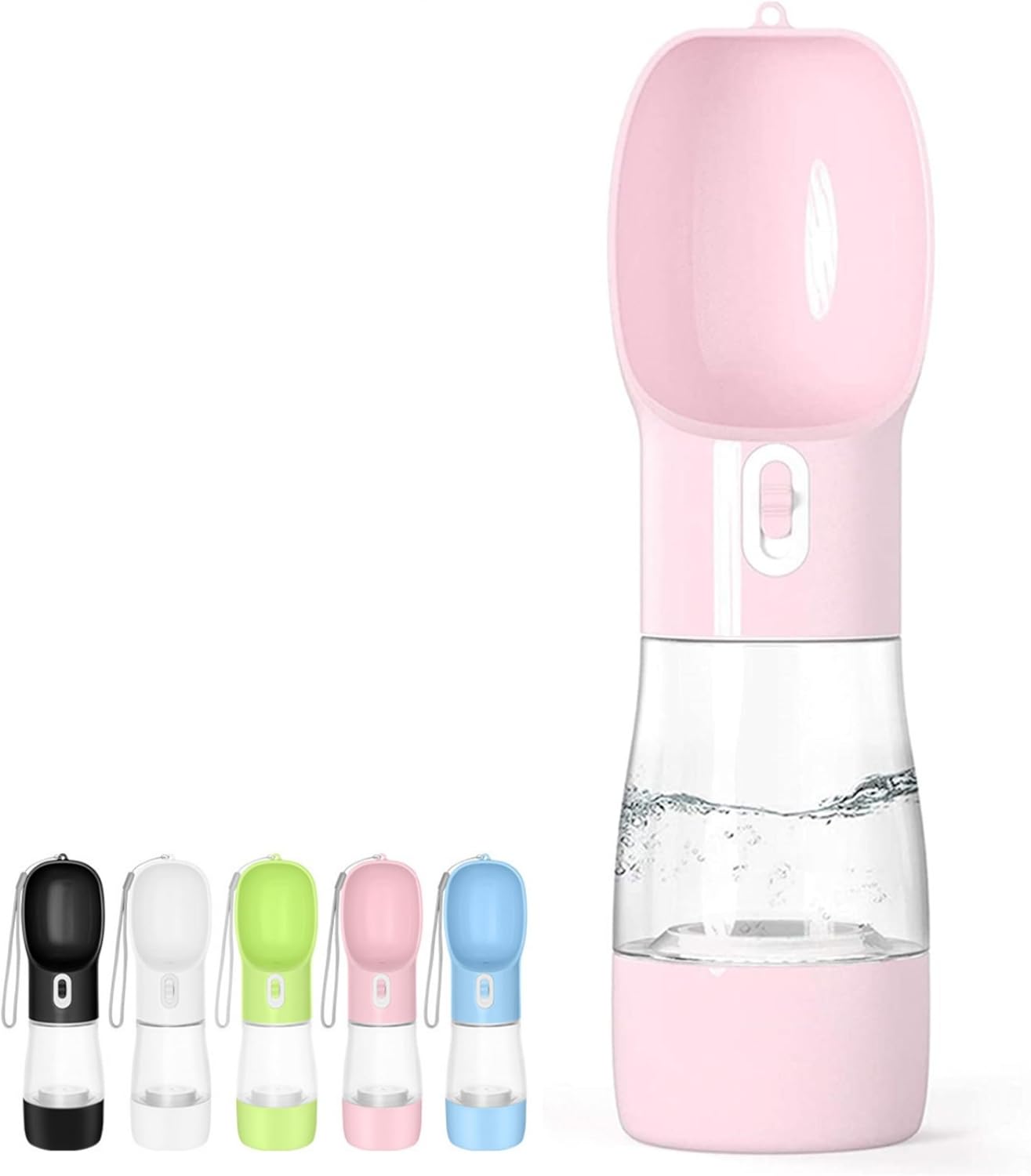 Portable Dog Water Bottle – Leak Proof Dog Water Dispenser with Bowl & Food Container, Dishwasher Safe Food Grade Plastic for Pet Puppy Outdoor Walking Hiking Travel Pink