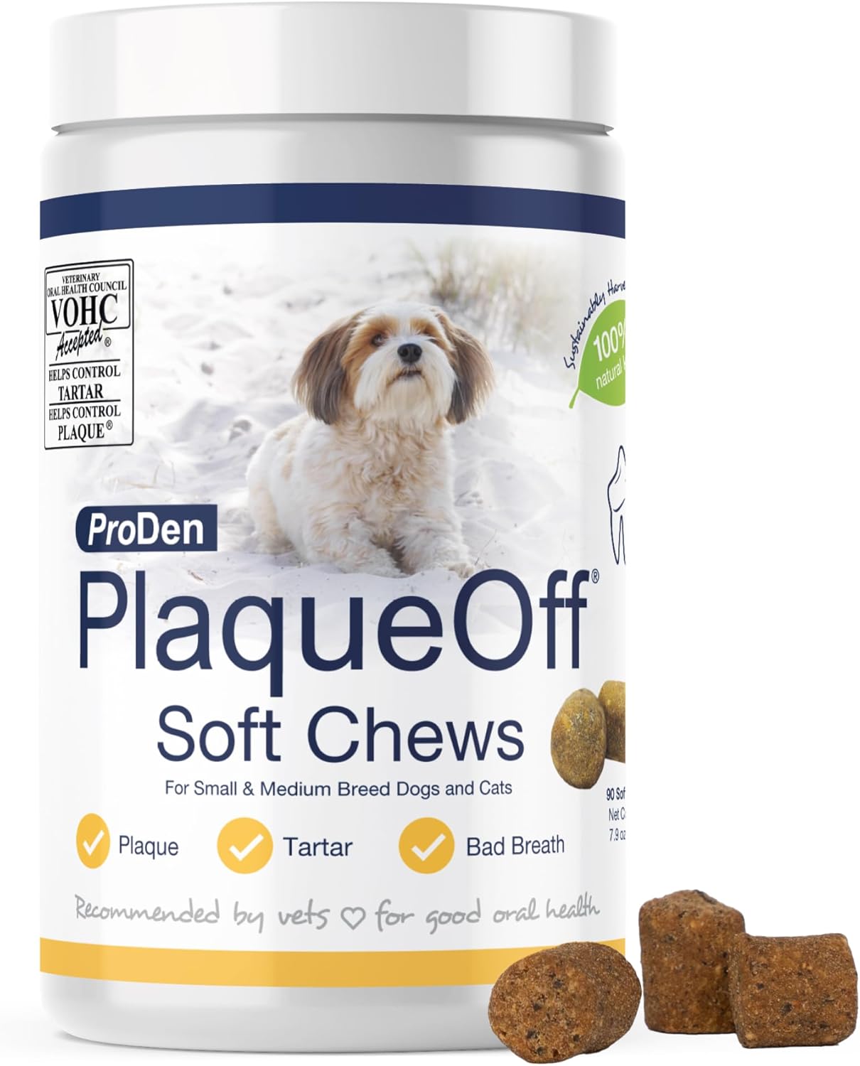 ProDen PlaqueOff Soft Chews with Natural Kelp – for Small & Medium Breed Dogs & Cats – Supports Normal, Healthy Teeth, Gums, and Breath Odor in Dogs & Cats – 90 Soft Chews