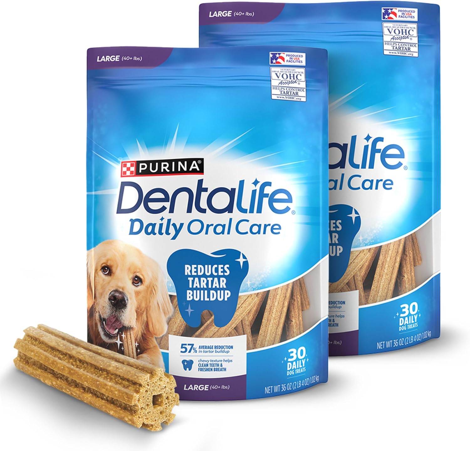 Purina DentaLife Daily Oral Care Large Dog Dental Chews Multipack – (Pack of 2) 30 ct. Pouches