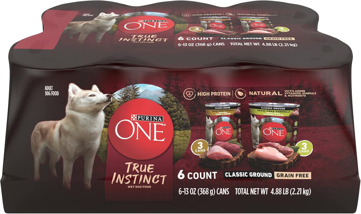 Purina ONE Natural Grain Free Wet Dog Food Variety Pack, True Instinct Classic Ground – 13 Ounce (Pack of 6)