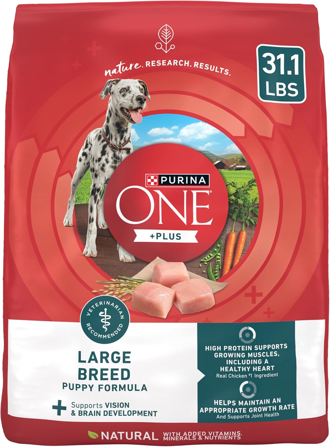 Purina One Plus Puppy Dry Dog Food for Large Dogs High Protein Growth Support, Real Chicken – 31.1 lb Bag