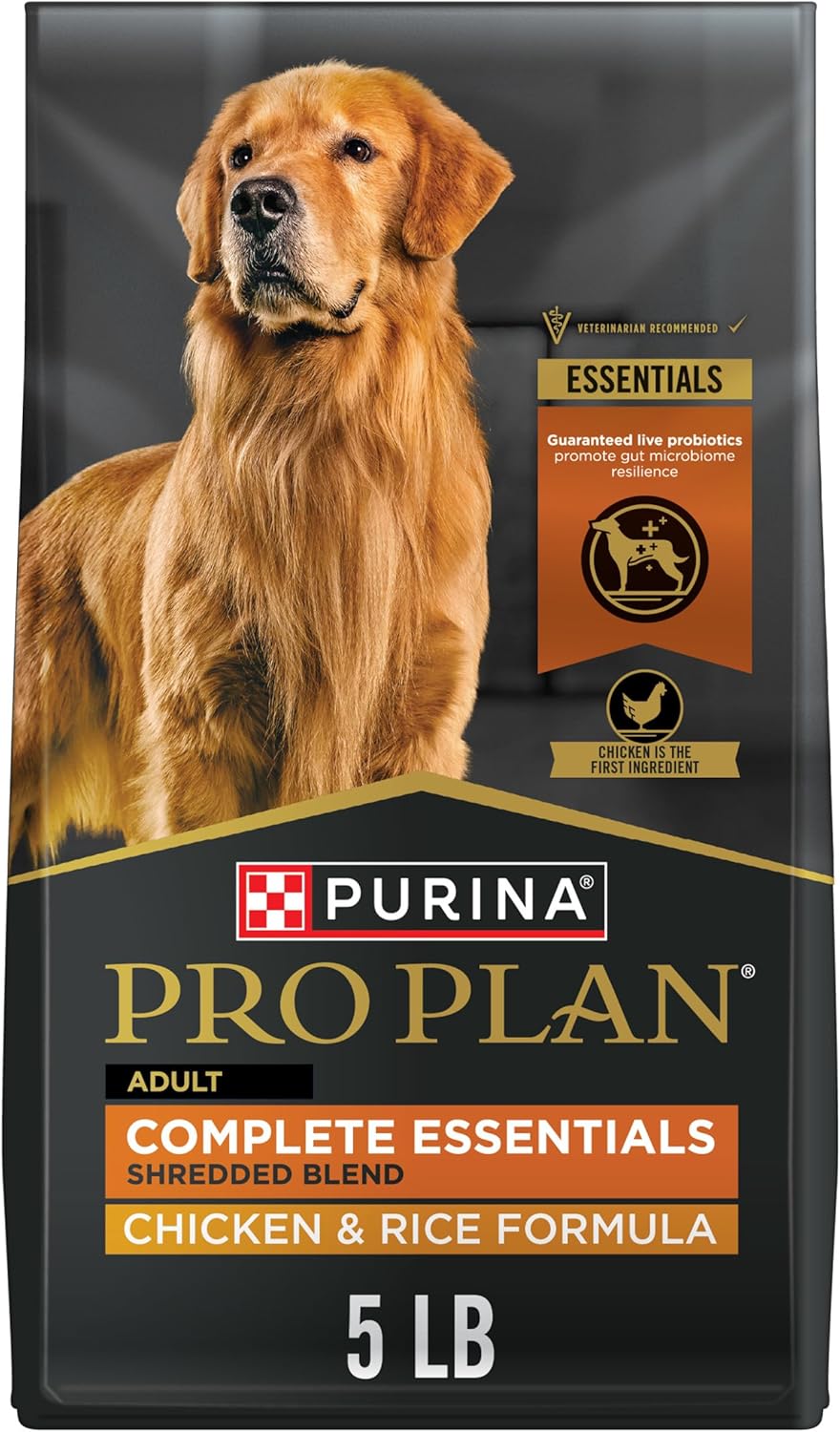 Purina Pro Plan Complete Essentials Shredded Blend Chicken and Rice Dog Food Dry Formula with Probiotics for Dogs – 5 lb.