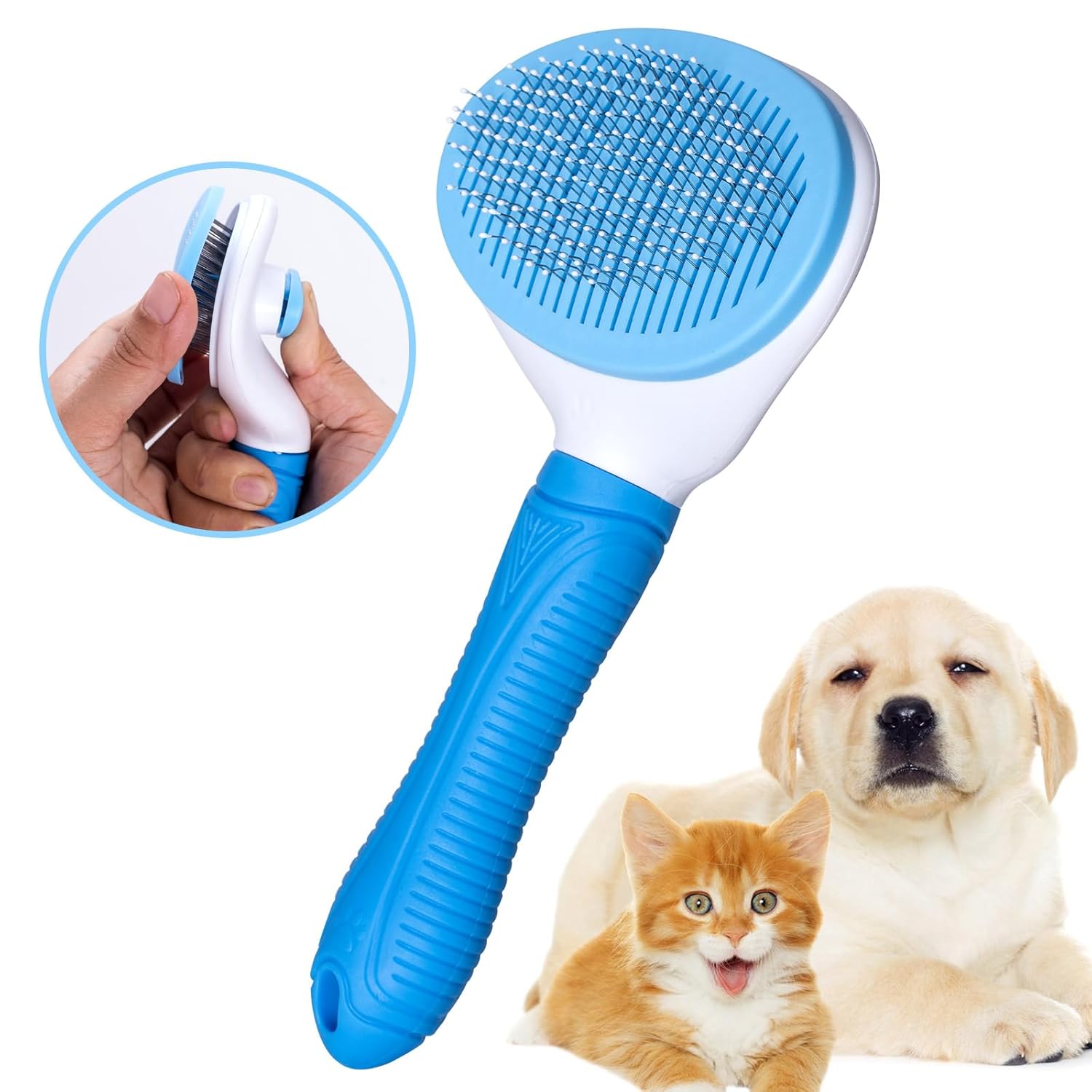 Self Cleaning Slicker Brush for Pet Grooming – Removes Loose Undercoat and Sheds, Suitable for Long and Short Hair Cats and Dogs, with Massaging Bristles