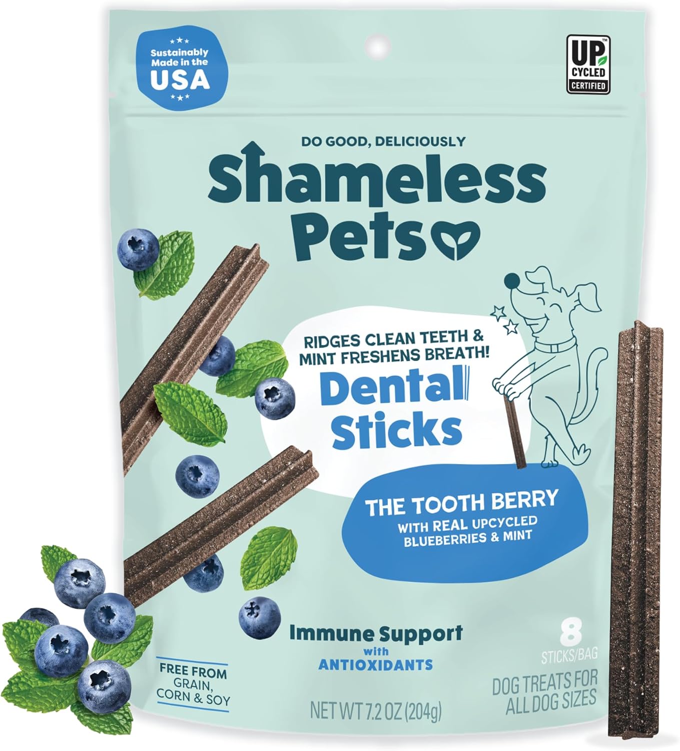 Shameless Pets Dental Treats for Dogs, The Tooth Berry – Healthy Dental Sticks with Immune Support for Teeth Cleaning & Fresh Breath – Free from Grain, Corn & Soy