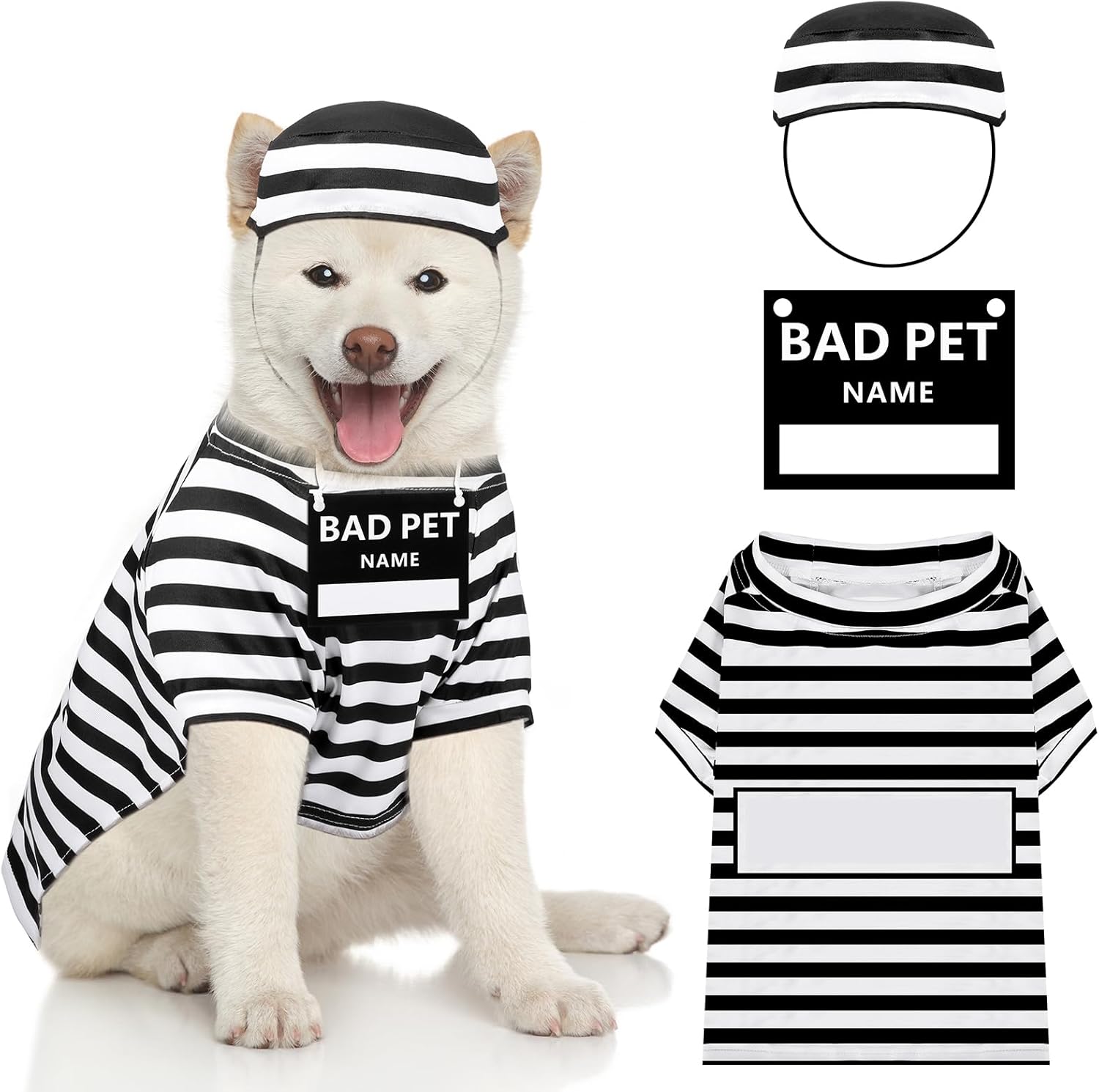 Shihanee Funny Dog Prisoner Costumes Halloween Prison Pooch Shirts Washable Dog Hat and Card for Halloween Puppy Pet(5X-Large)