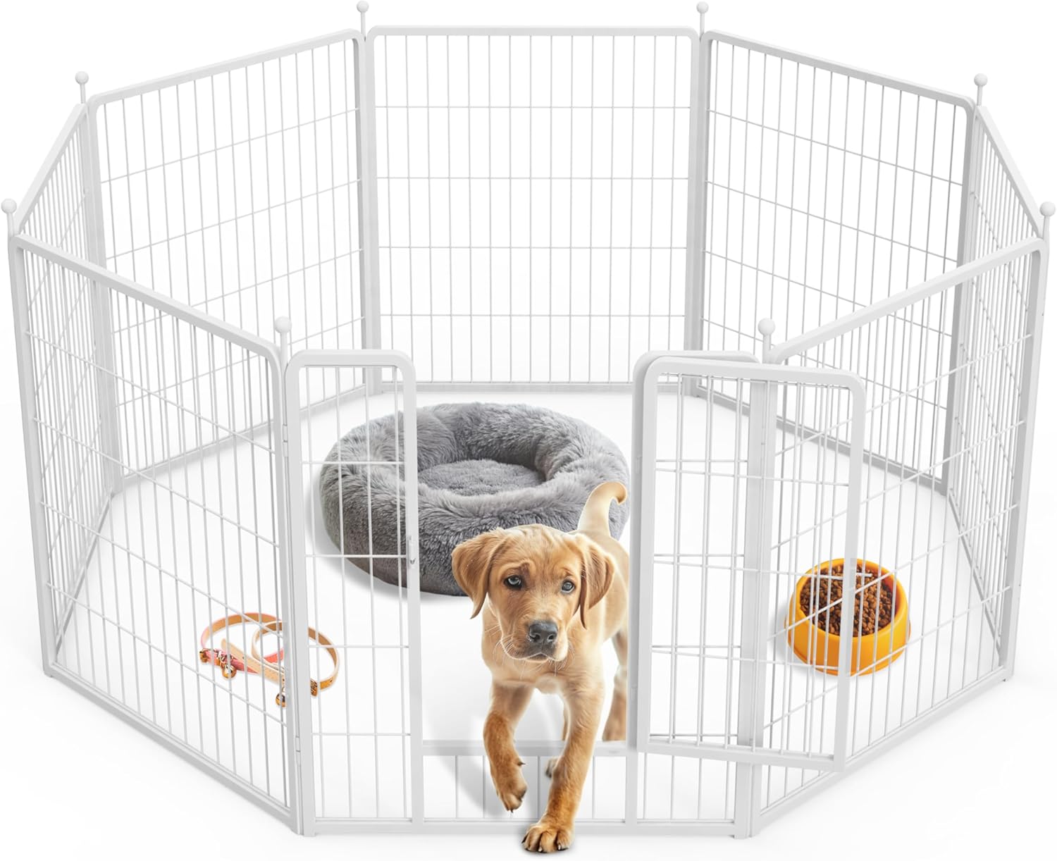 Simple Deluxe Dog Playpen, 32″ Height 8 Panels Fence with Anti-Rust Coating, Metal Heavy Portable Foldable Dog Pen for Small/Medium Dogs RV Camping, White