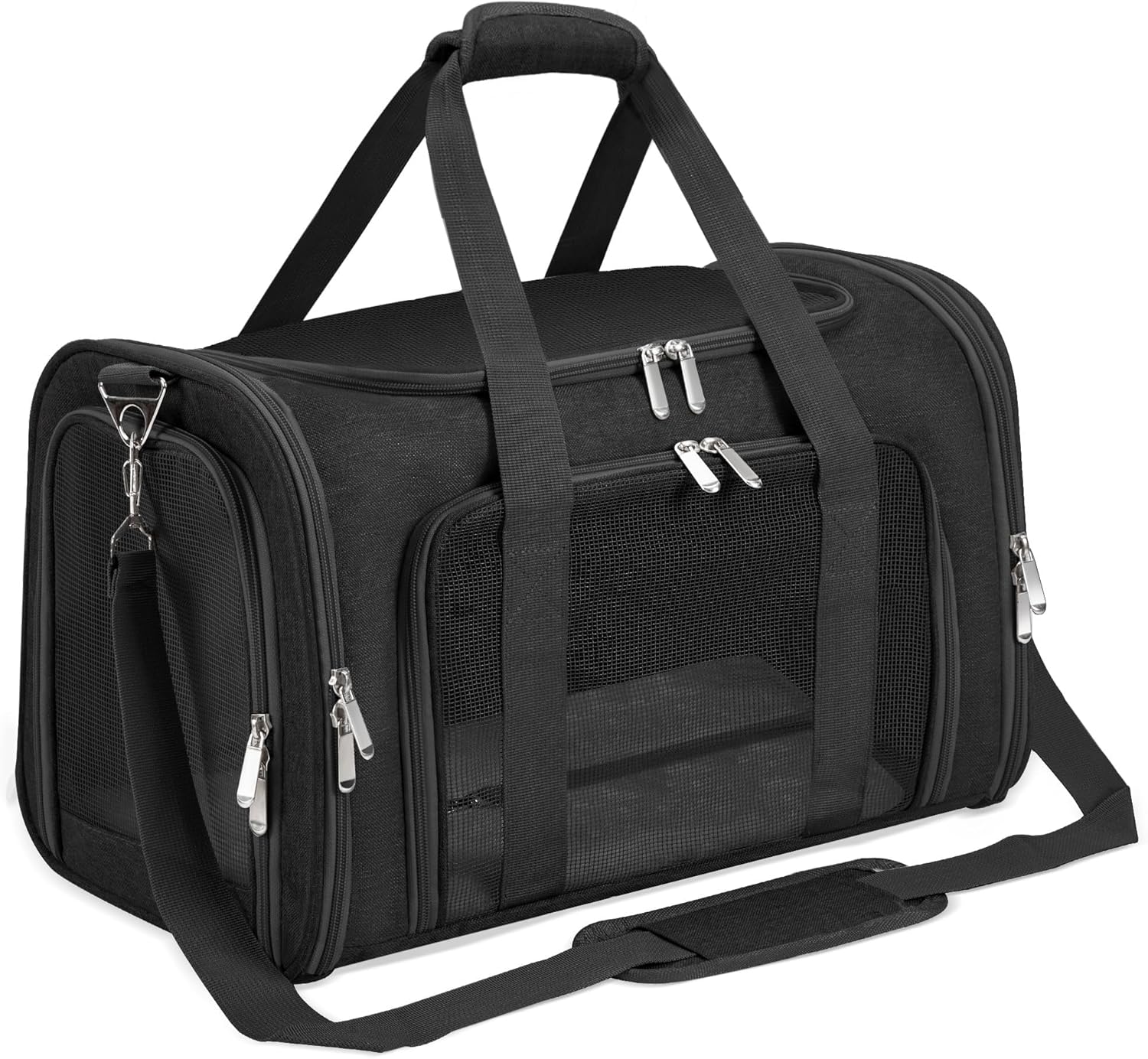 Soft-Sided Cat/Dog/Pet Carrier, Collapsible Pets Travel Carriers for Big Cats/Small Dogs with Shoulder Strap & Removable Mat, Mesh Puppy Carry Bag, Up to 16 Lbs, TSA Airline Approved(Black) Soft-Sided Cat/Dog/Pet Carrier, Collapsible Pets Travel Carriers for Big Cats/Small Dogs with Shoulder Strap & Removable Mat, Mesh Puppy Carry Bag, Up to 16 Lbs, TSA Airline Approved(Black)