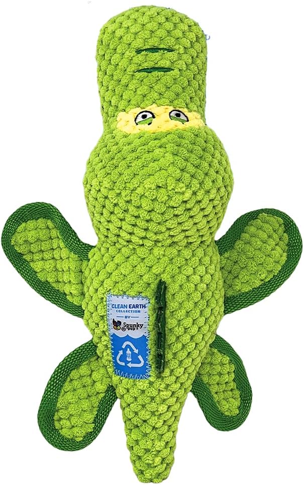 Spunky pup Clean Earth Plush Dog Toy with Squeaker – Recycled, Eco-Friendly, Floats for Beach, Lake, Pool – Gator
