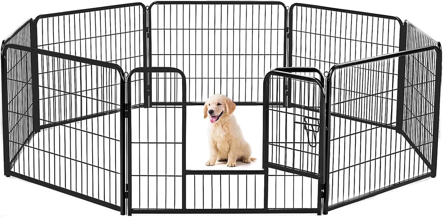Sweetcrispy Dog Playpen Indoor – Pet Fence Puppy Exercise Pen for Yard Gate 8 Panel 24” Height Heavy Duty Crates with Doors Metal Dog Pen for Camping, RV, Outdoor, Small/Medium Pets Sweetcrispy Dog Playpen Indoor – Pet Fence Puppy Exercise Pen for Yard Gate 8 Panel 24” Height Heavy Duty Crates with Doors Metal Dog Pen for Camping, RV, Outdoor, Small/Medium Pets