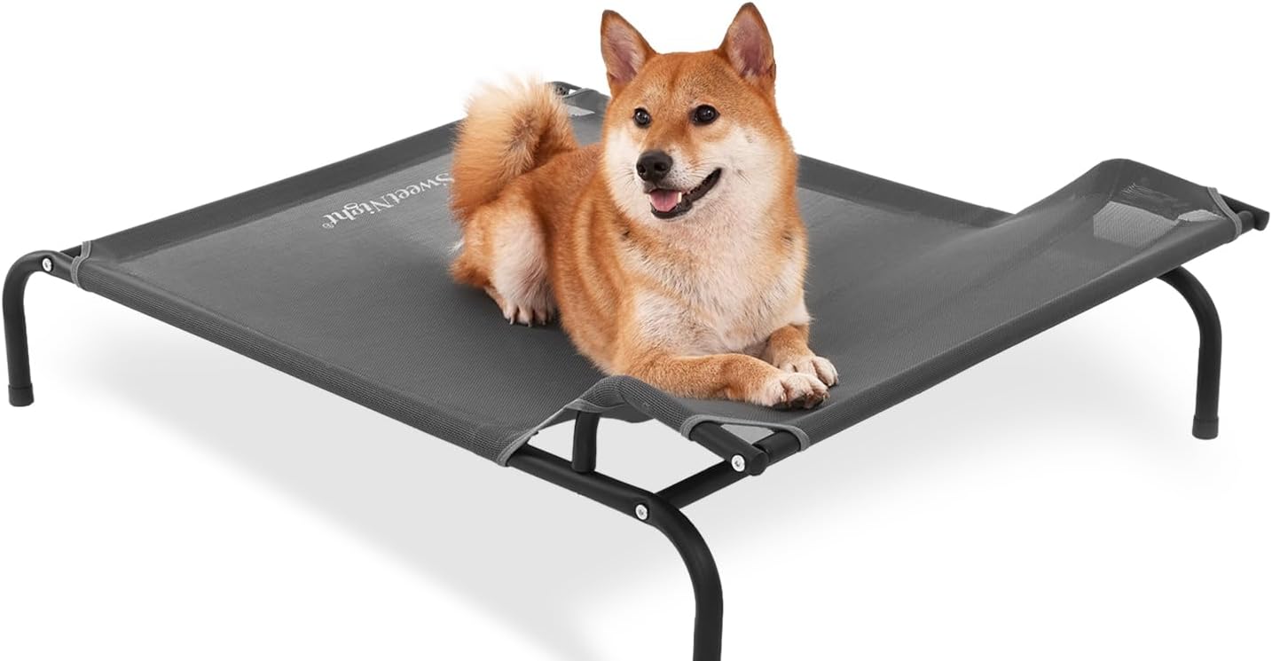 Sweetnight Elevated Dog Bed with Headrest for Large Dogs | Waterproof Raised Dog Cot for Outdoor – 43inch Heavy Duty Steel Frame Dog Bed&Easy Assembly，Supports 66-88 lbs, L