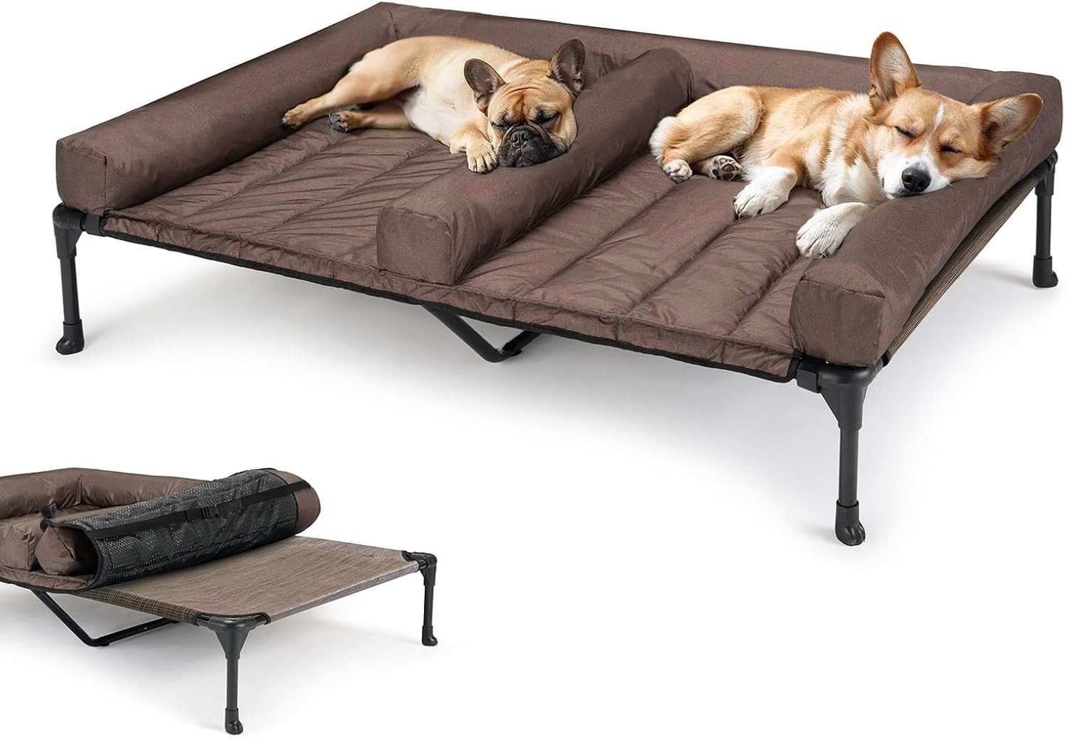 Veehoo Cooling Raised Dog Beds + Removable Double Dog Bed Cushion for Two Medium Dogs, Elevated Pet Cot with Waterproof Bolster Mat, Breathable Mesh, No-Slip Feet, Pets Couch Bed, Brown CWC2331D Veehoo Cooling Raised Dog Beds + Removable Double Dog Bed Cushion for Two Medium Dogs, Elevated Pet Cot with Waterproof Bolster Mat, Breathable Mesh, No-Slip Feet, Pets Couch Bed, Brown CWC2331D