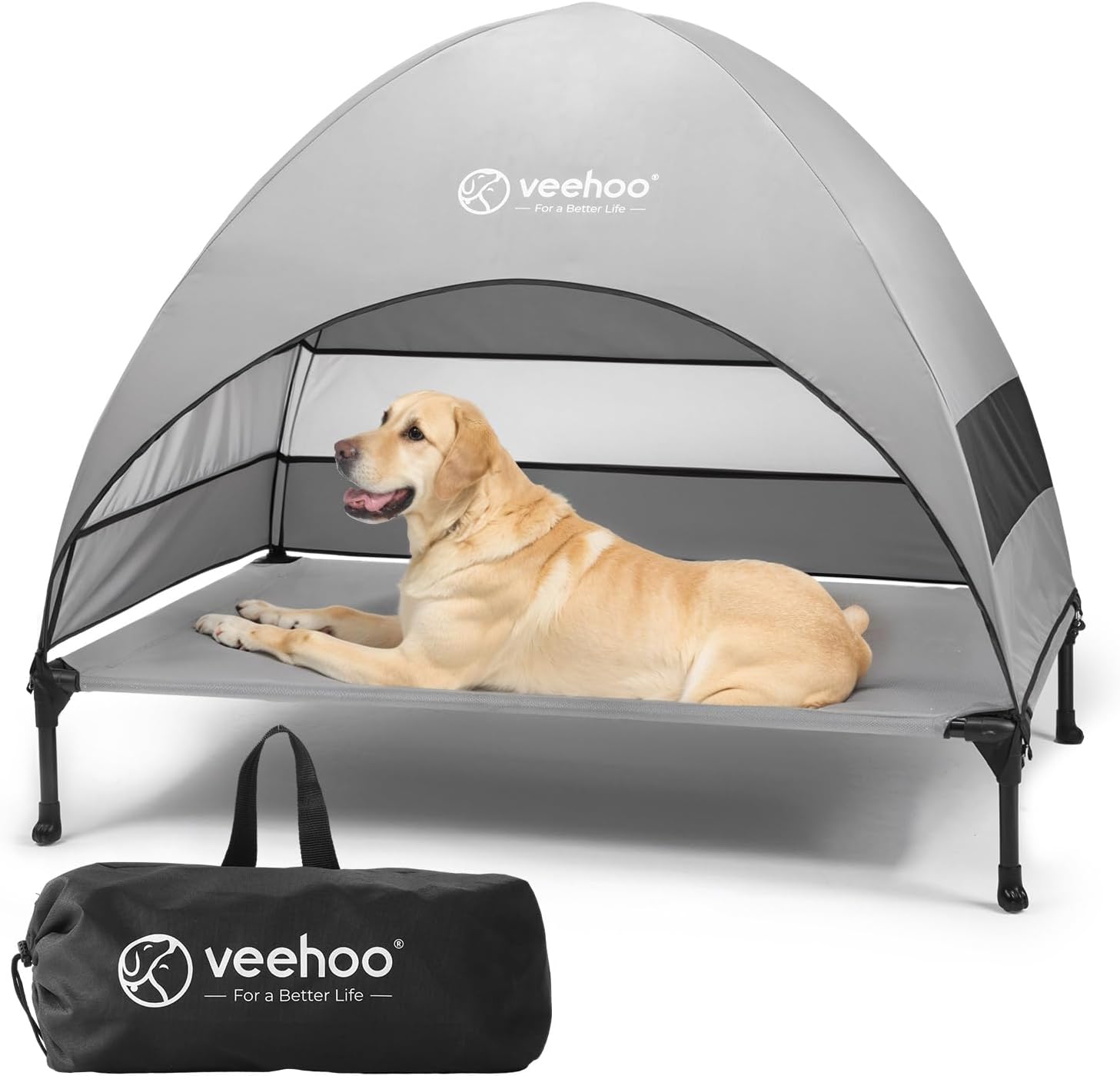 Veehoo Outdoor Dog Bed with Canopy, Cooling Elevated Pet Cot with Removable Shade, Non-Slip Feet, Raised Dog Cot for Large Dogs, Pet Tent Bed for Camping, Beach, Large, Grey, CWC2411 Veehoo Outdoor Dog Bed with Canopy, Cooling Elevated Pet Cot with Removable Shade, Non-Slip Feet, Raised Dog Cot for Large Dogs, Pet Tent Bed for Camping, Beach, Large, Grey, CWC2411