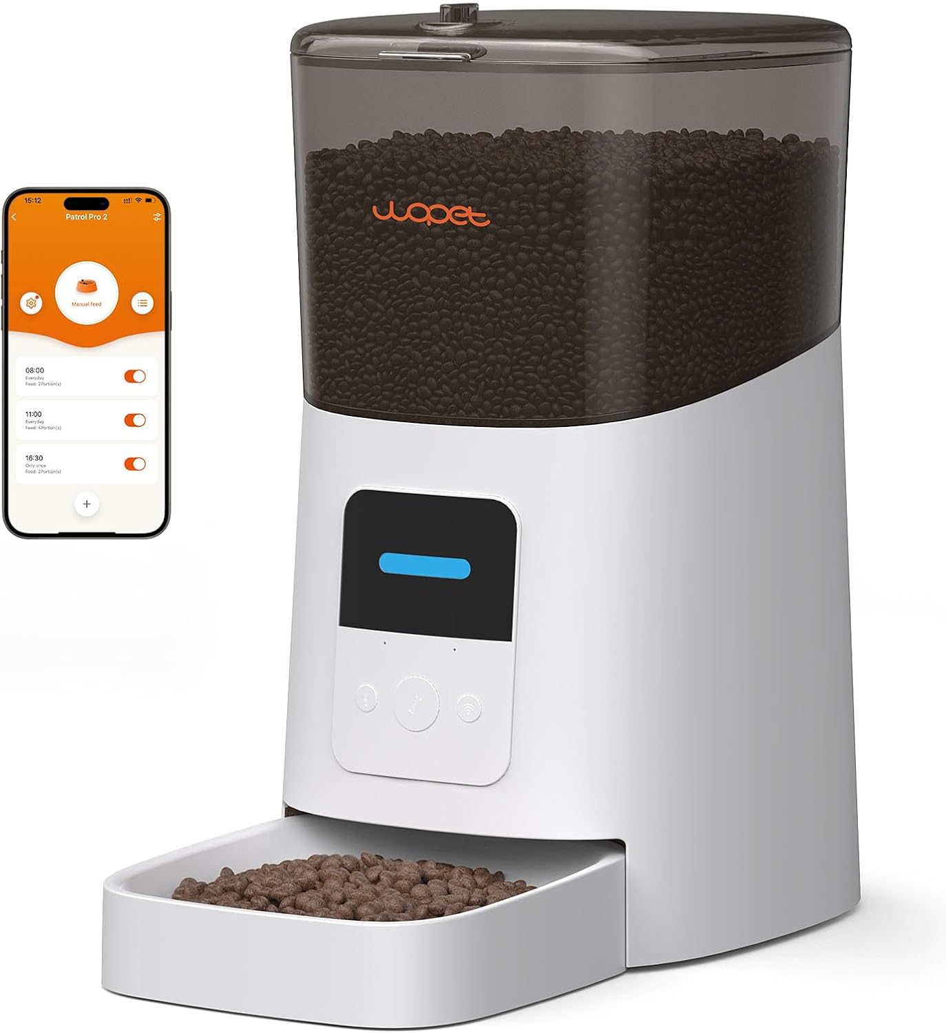 WOPET 6L Automatic Cat Feeder, WiFi Automatic Dog Feeder with APP Control for Remote Feeding, Cat Food Dispenser with Low Food Sensor and Voice Recorder, Up to 15 Meals Per Day WOPET 6L Automatic Cat Feeder, WiFi Automatic Dog Feeder with APP Control for Remote Feeding, Cat Food Dispenser with Low Food Sensor and Voice Recorder, Up to 15 Meals Per Day