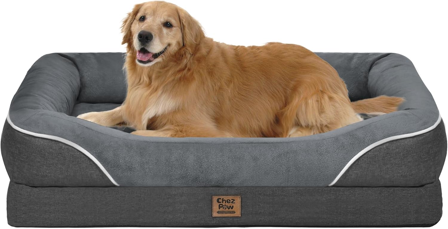Washable Orthopedic Large Dog Bed – Removable Orthopedic Foam Dogs Beds with Bolsters Waterproof Large Dog Bed and Non-Slip Bottom Extra Large Dogs Beds Sofa