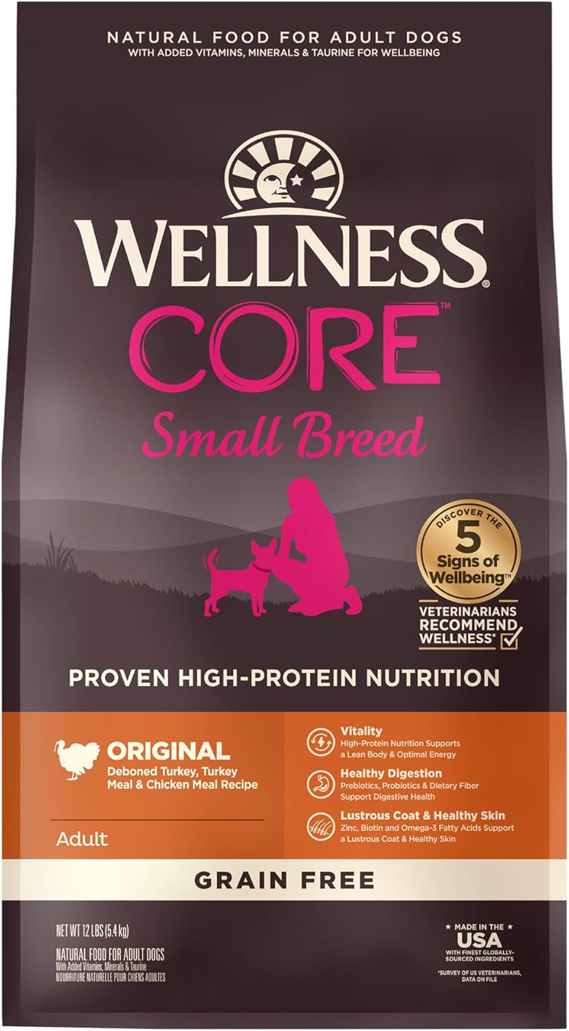 Wellness CORE Dry Dog Food, Small Breed, Grain-Free, High Protein, Natural, Original Turkey & Chicken Recipe, (12-Pound Bag) Wellness CORE Dry Dog Food, Small Breed, Grain-Free, High Protein, Natural, Original Turkey & Chicken Recipe, (12-Pound Bag)