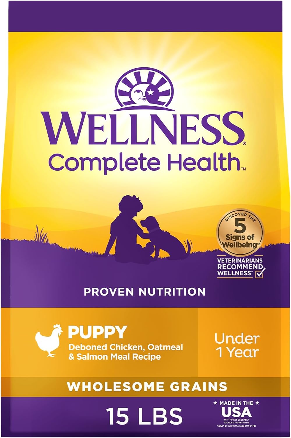 Wellness Complete Health Dry Puppy Food, Chicken, Salmon & Oatmeal, 15-Pound Bag Wellness Complete Health Dry Puppy Food, Chicken, Salmon & Oatmeal, 15-Pound Bag