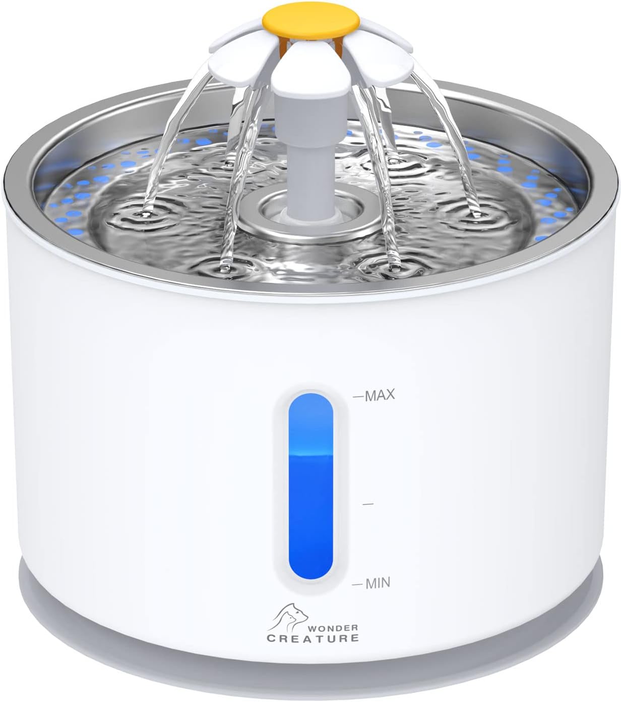 Wonder Creature Cat Water Fountain with Stainless Steel Lid, 2.4L/81oz Automatic Cat Fountain with LED Light and Water Level Window for Cats and Dogs Wonder Creature Cat Water Fountain with Stainless Steel Lid, 2.4L/81oz Automatic Cat Fountain with LED Light and Water Level Window for Cats and Dogs