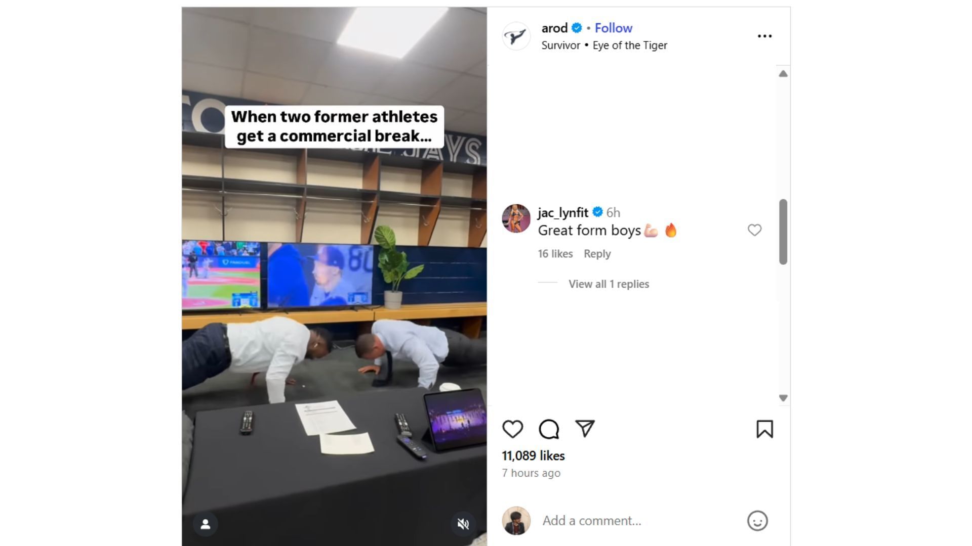 Jaclyn Cordeiro's comment on Alex Rodriguez's post (Source: Instagram @arod)