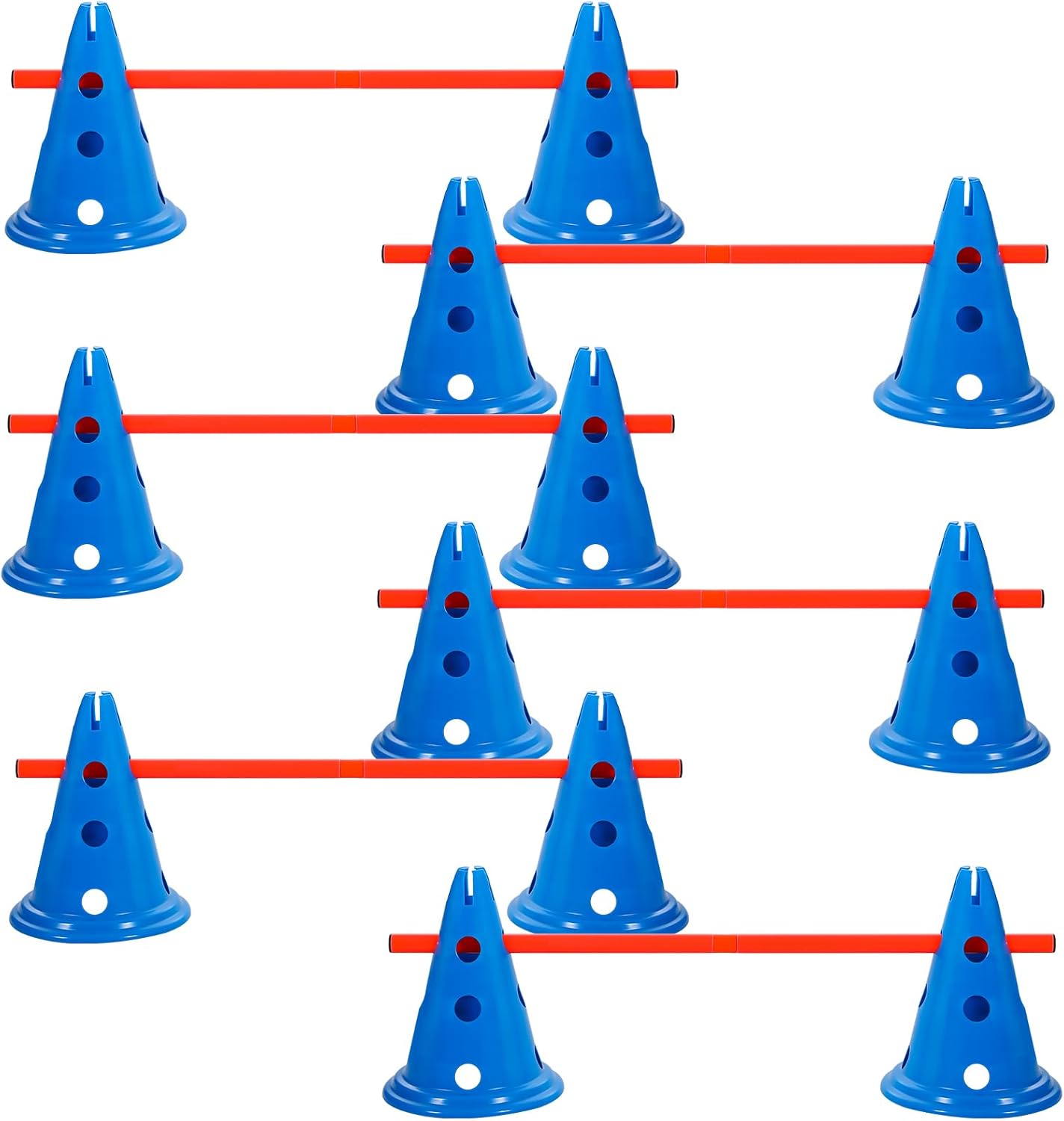 Dog Agility Hurdle Cone Set Dog Agility Course Backyard Set Include 12 Agility Cones 6 Agility Rods Training Equipment Adjustable Obstacle Training for Pet Outdoor Games(Blue, Orange)