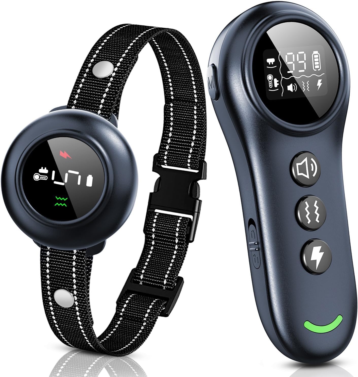 2-in-1 Dog Shock Collar & Dog Bark Collar – Smart Anti Barking Dog Training Collar with 5 Adjustable Sensitivity & 3300FT Remote for All Breeds IP67 Waterproof E-Collar