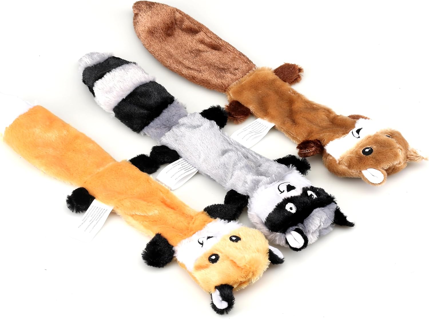 3-Piece Unstuffed Squeaky Dog Toys, Fox, Raccoon, and Squirrel, Flat No Stuffing Toys- 16″