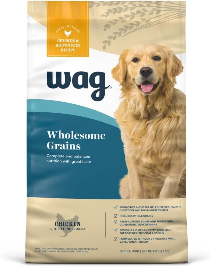 Amazon Brand – Wag Wholesome Grains Dry Dog Food with Chicken and Brown Rice, 30 lb Bag (Pack of 1)