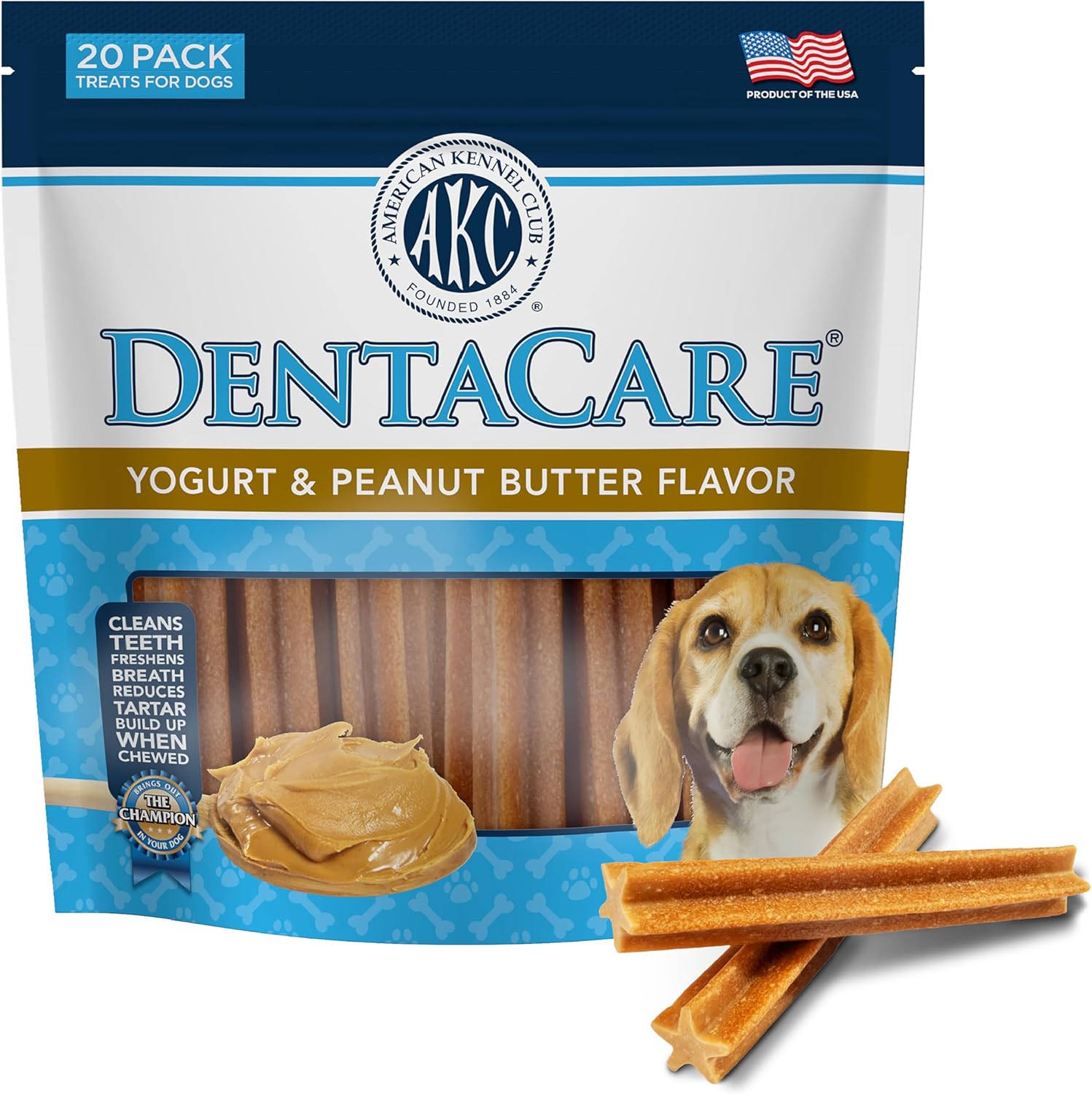 American Kennel Club Dentacare Yogurt and Peanut Butter Dental Dog Treats, Naturally Flavored, Good for Dog Dental Health, 20 Count